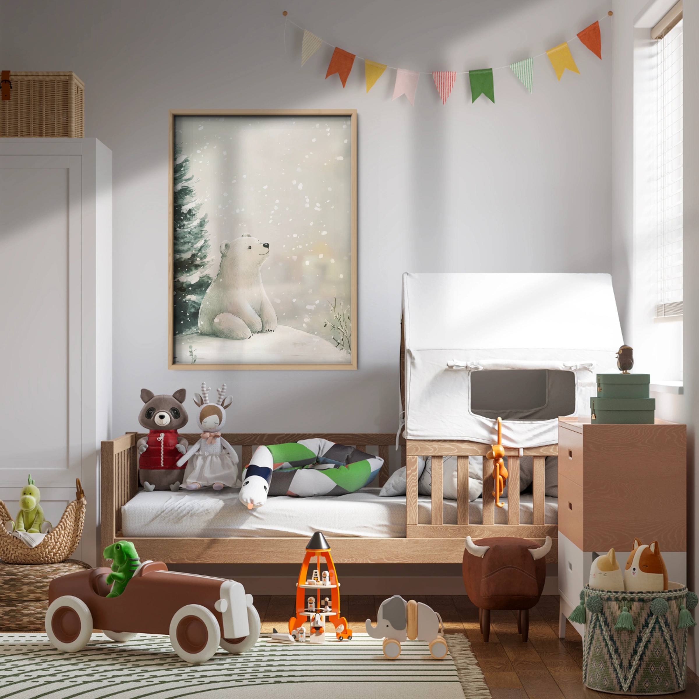 Polar Bear in the Forest Christmas Print