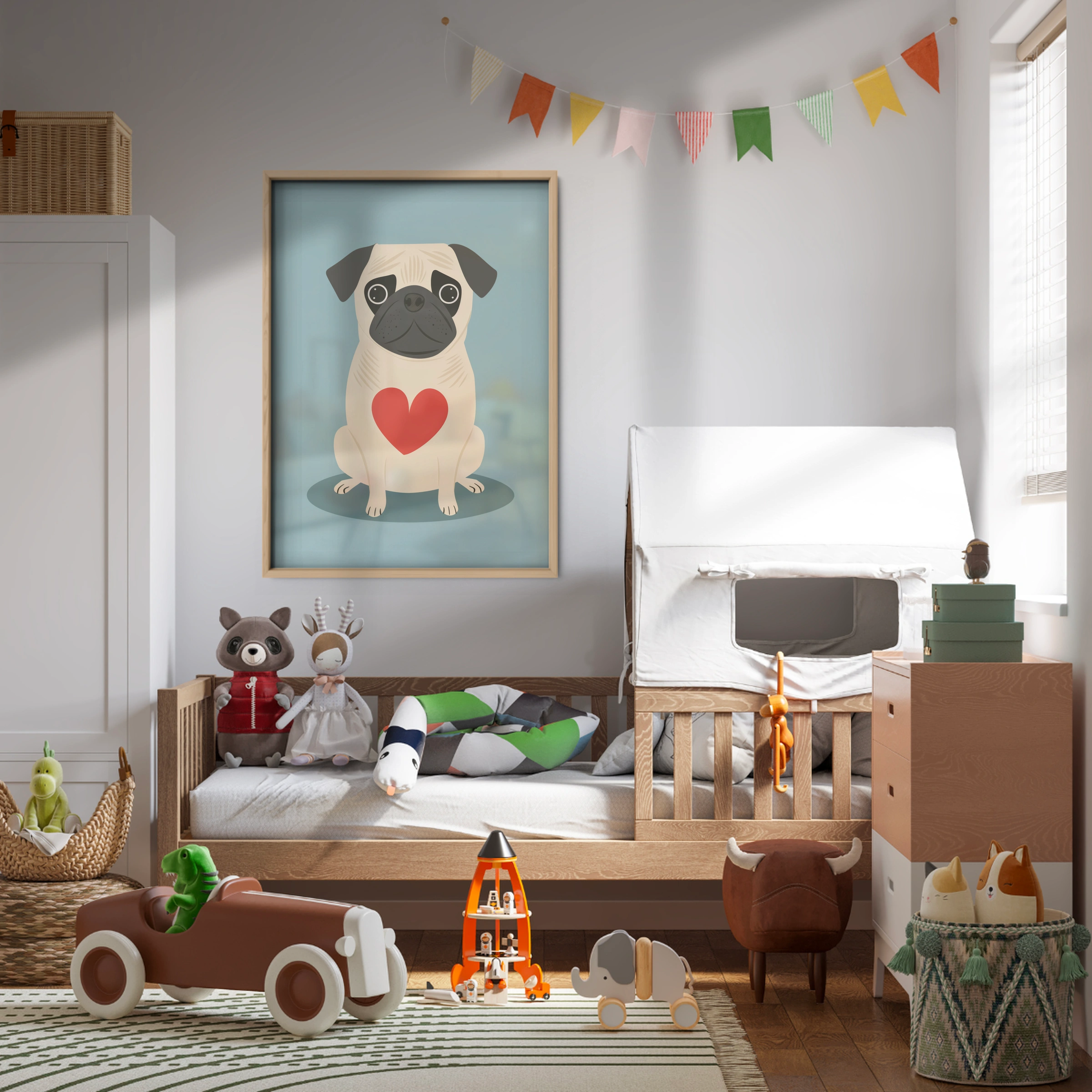 Pug with a Heart Nursery Print