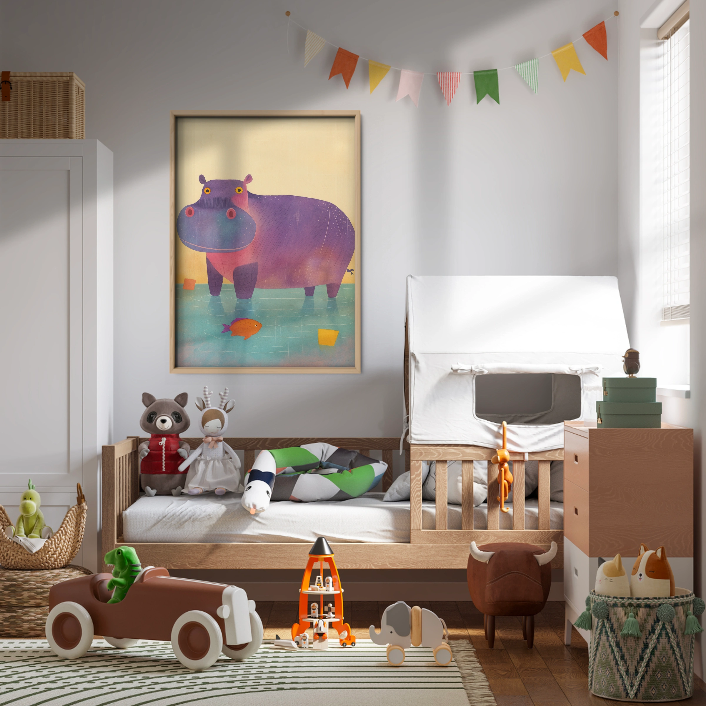 Purple Hippo Nursery Print
