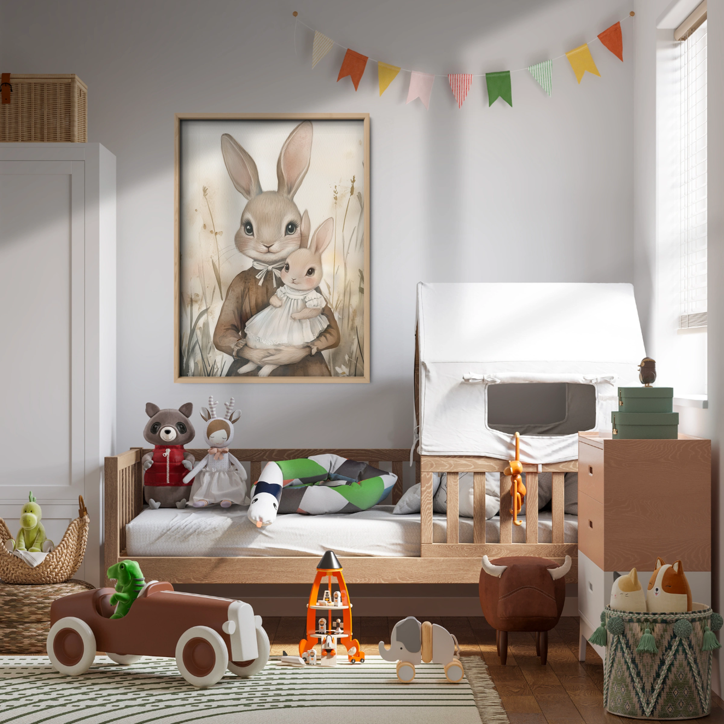 Rabbit Holding Baby Nursery Print