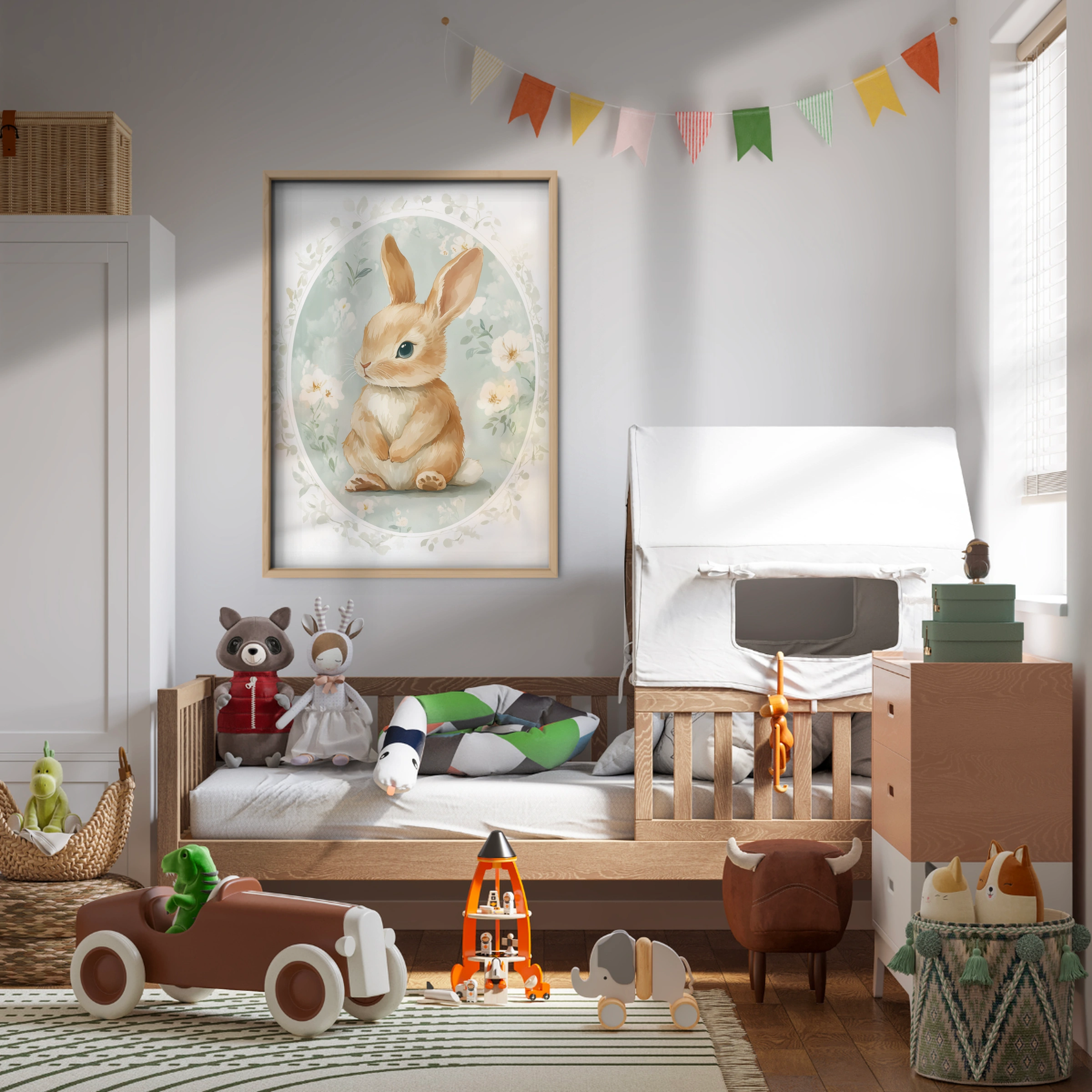Rabbit in a Blue Oval Nursery Print