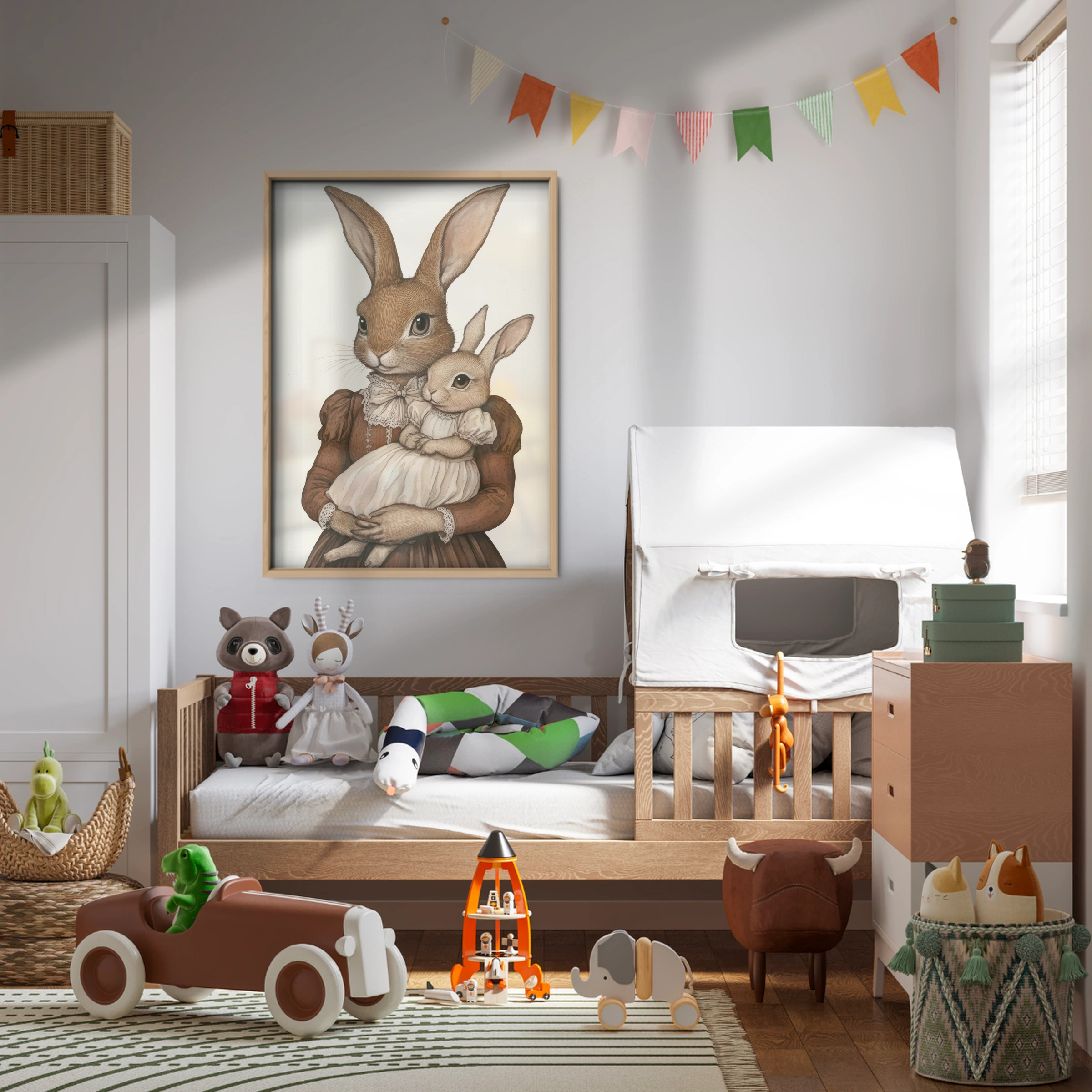 Rabbit Mother and Baby Nursery Print