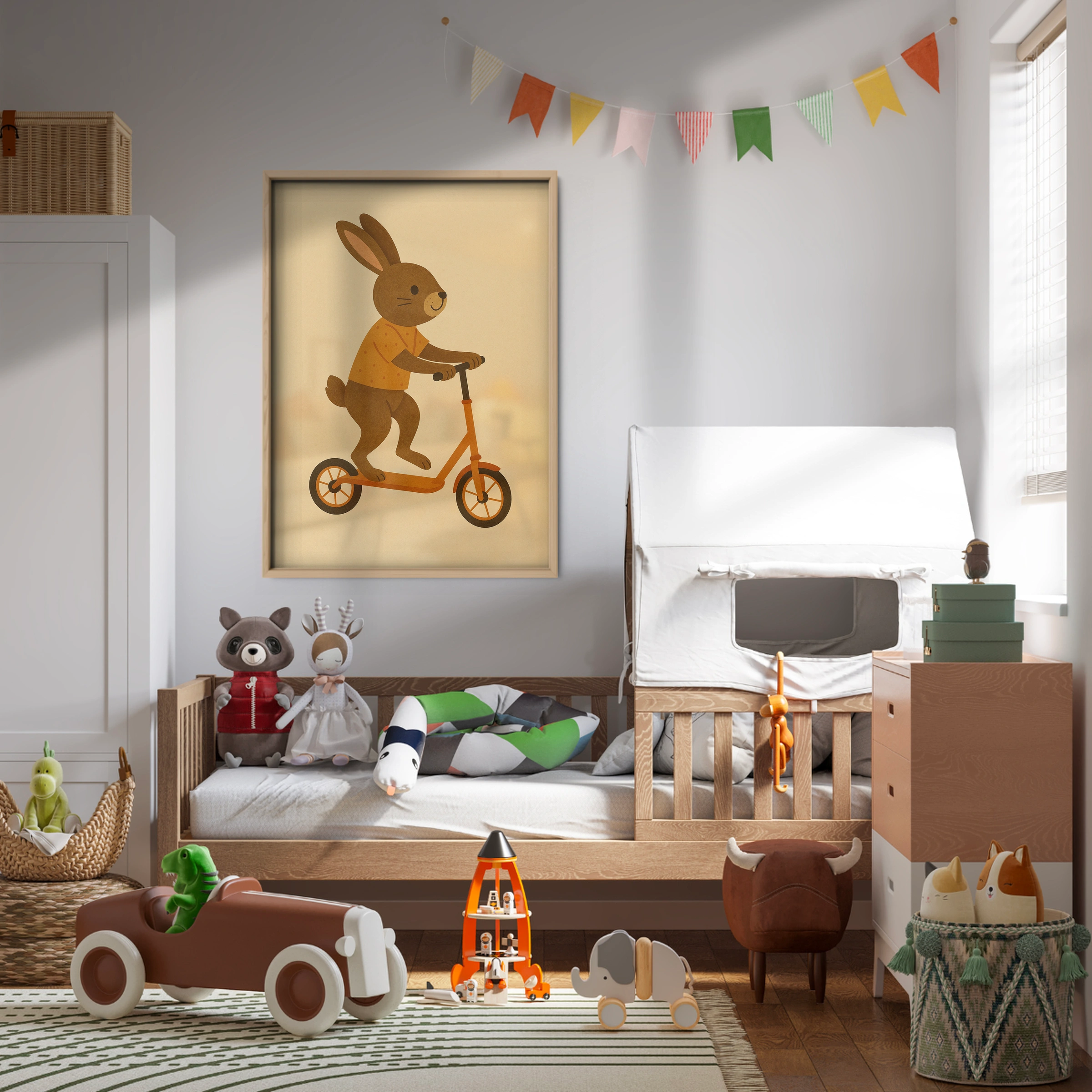 Rabbit on a Scooter Nursery Print
