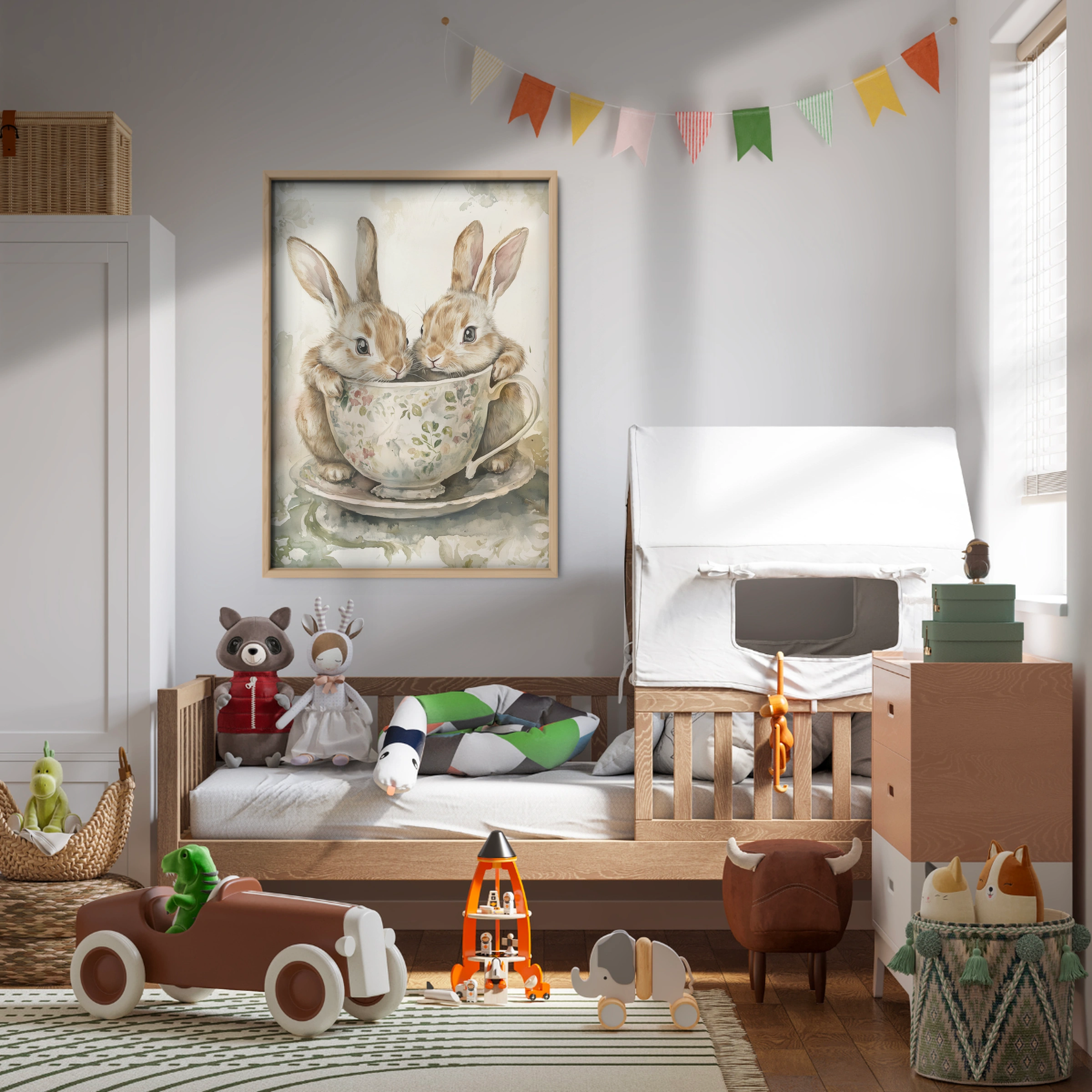 Rabbits in a Teacup Nursery Print