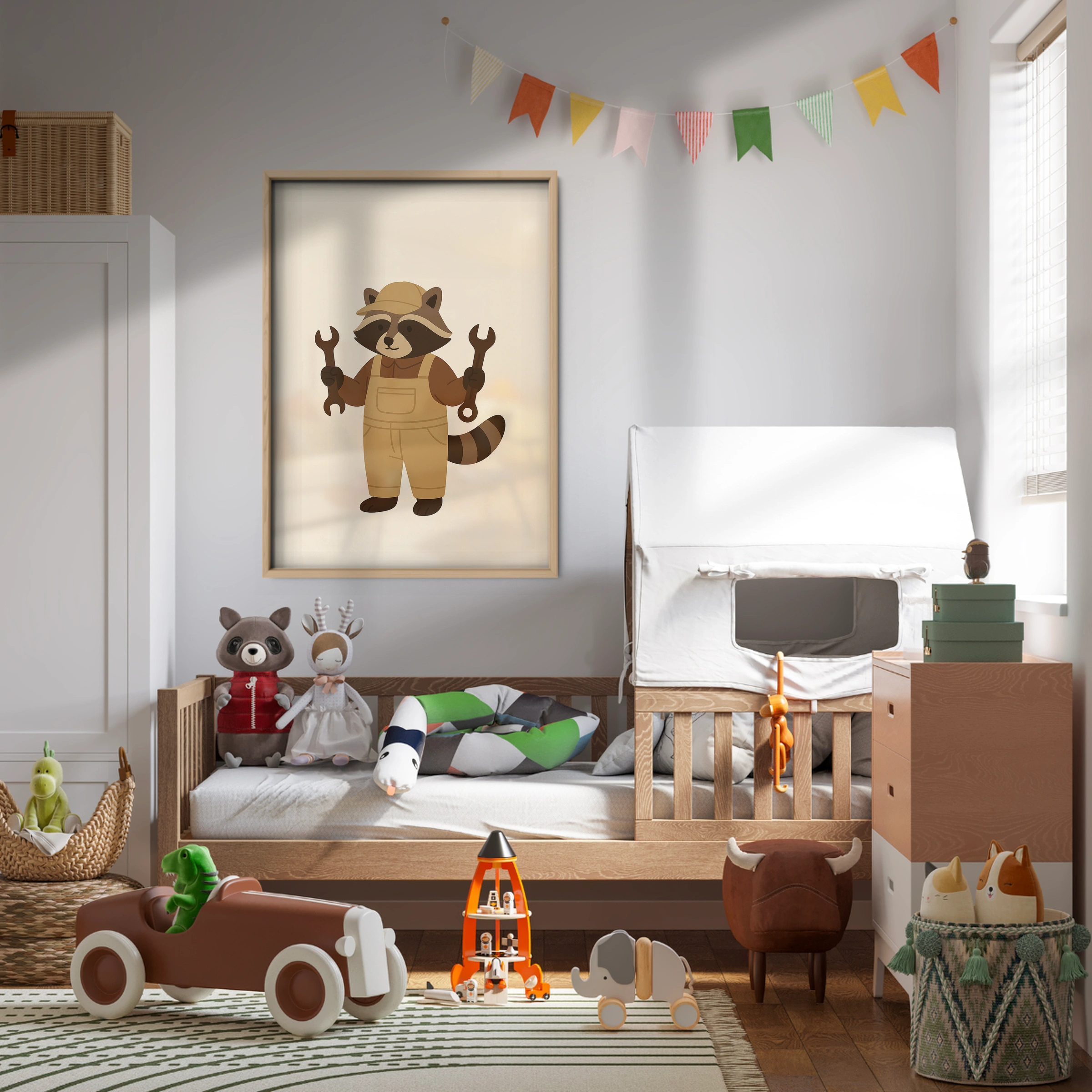 Raccoon Mechanic Nursery Print