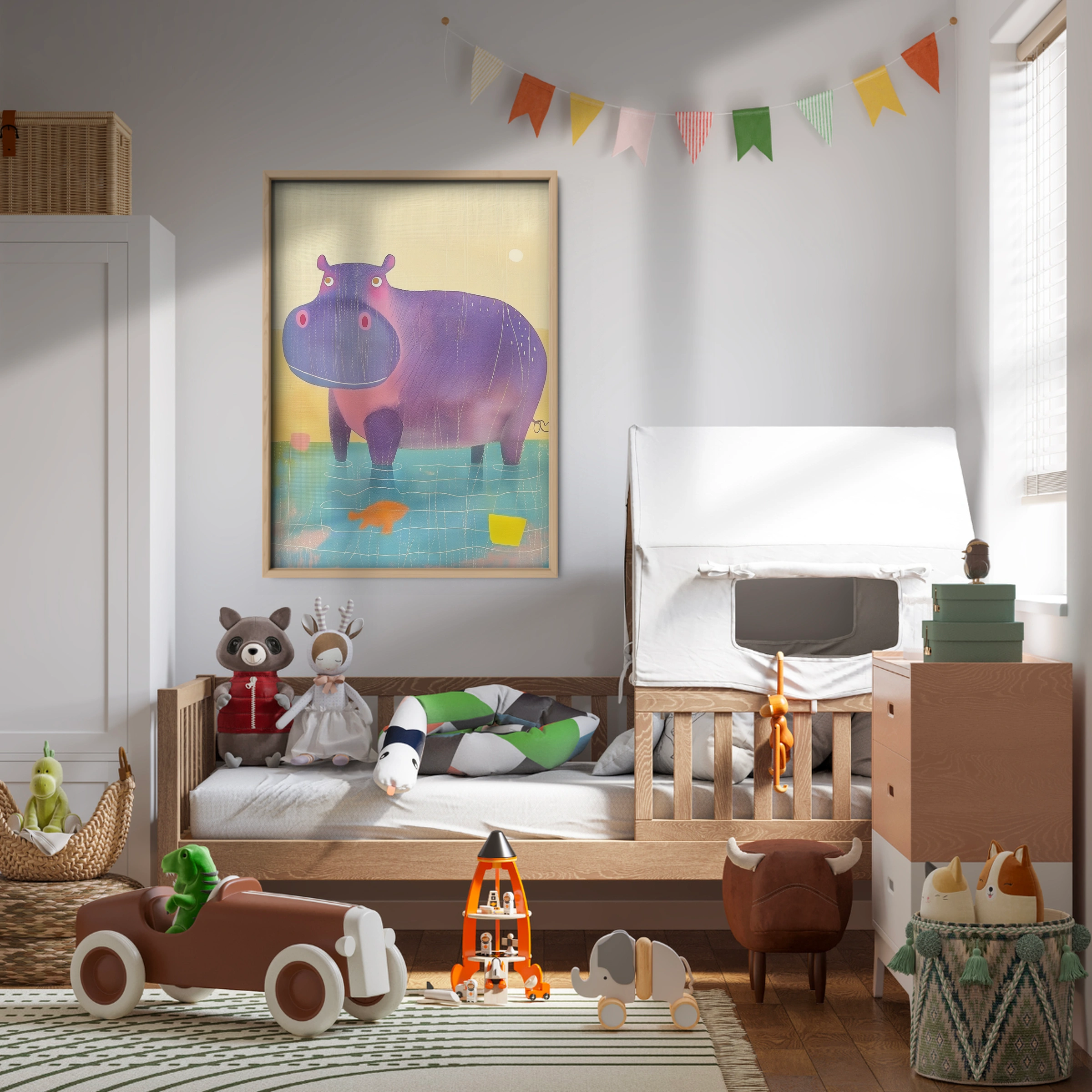 Rainbow Hippo Nursery Print