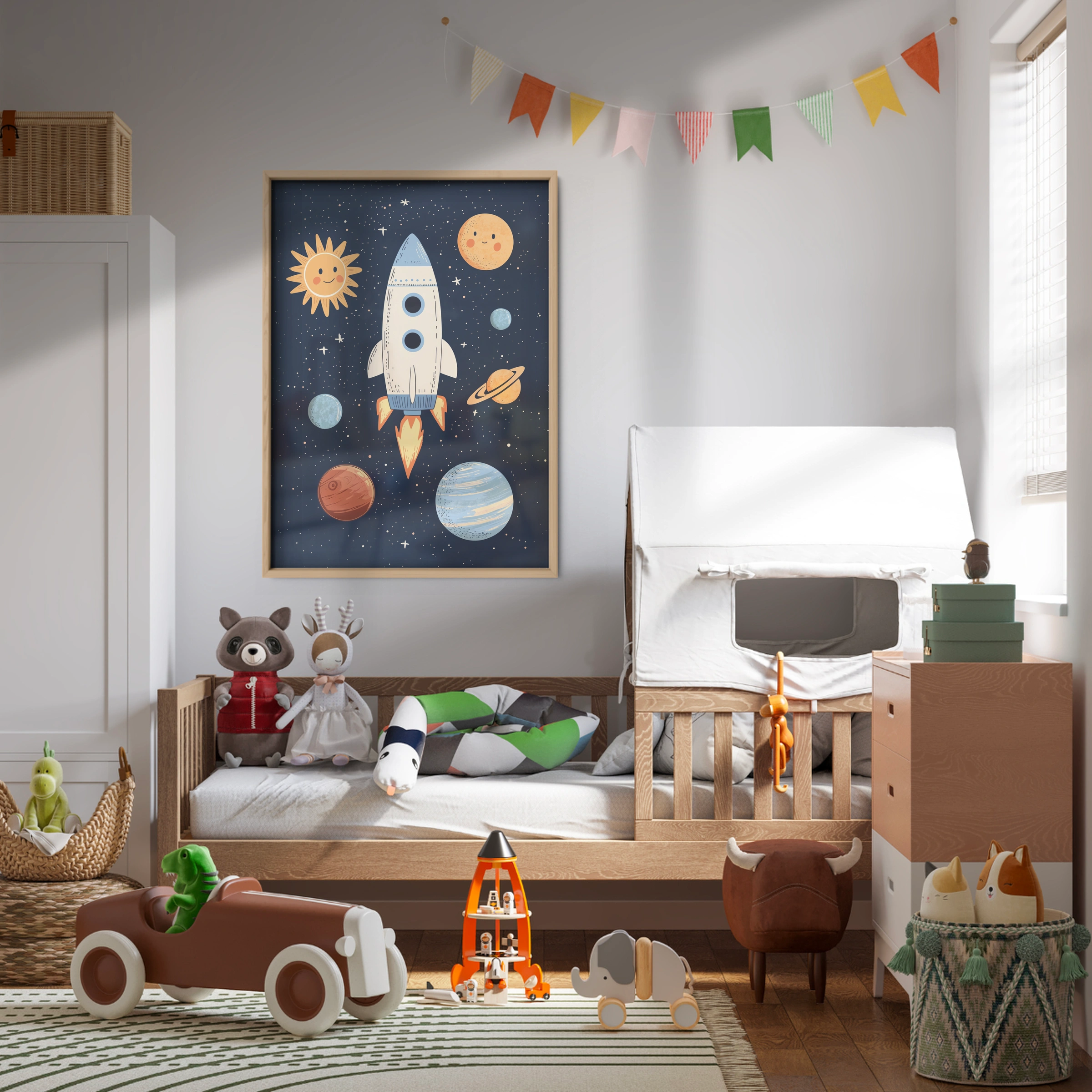 Rocket and Planets Nursery Print
