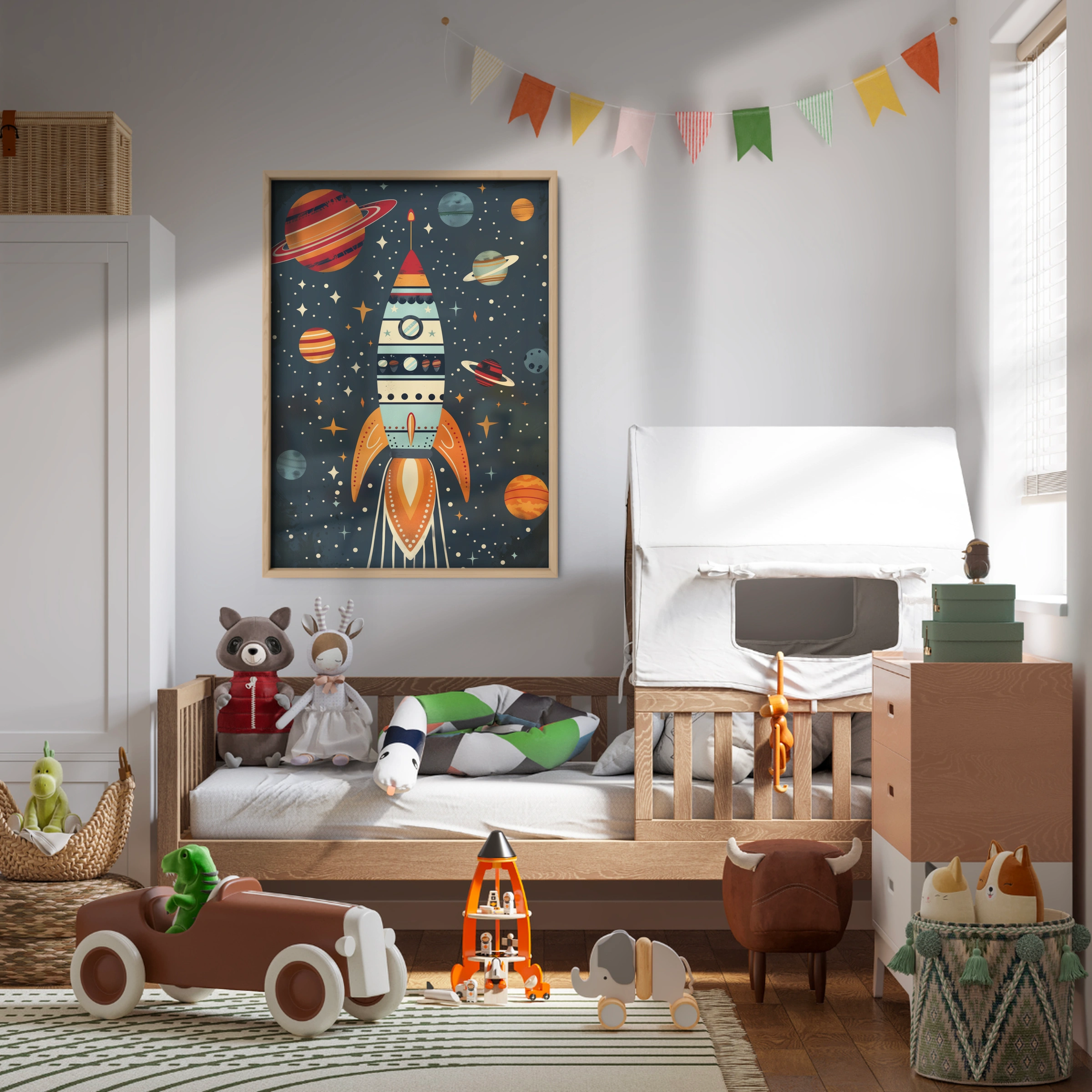 Rocket in Space Nursery Print