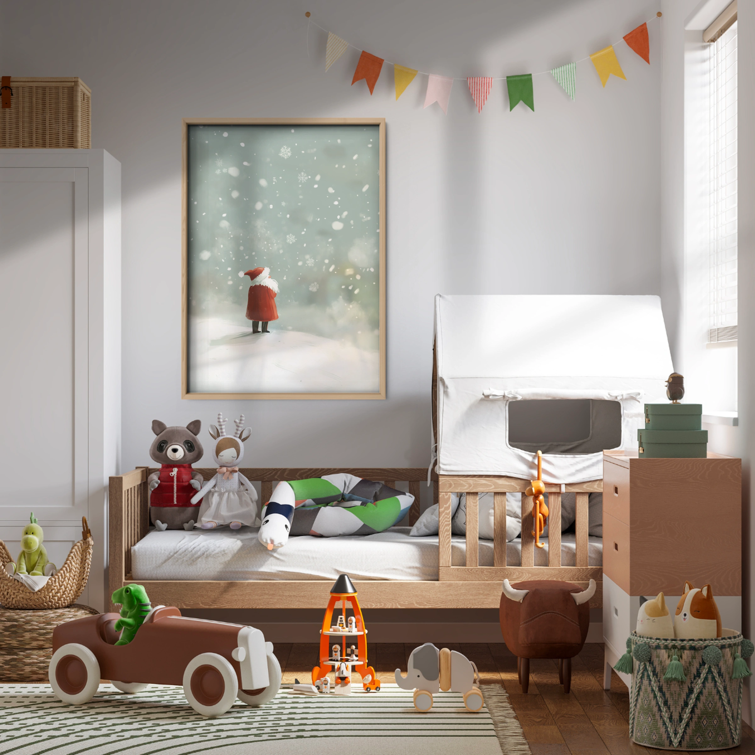 Santa in the Snow Christmas Print