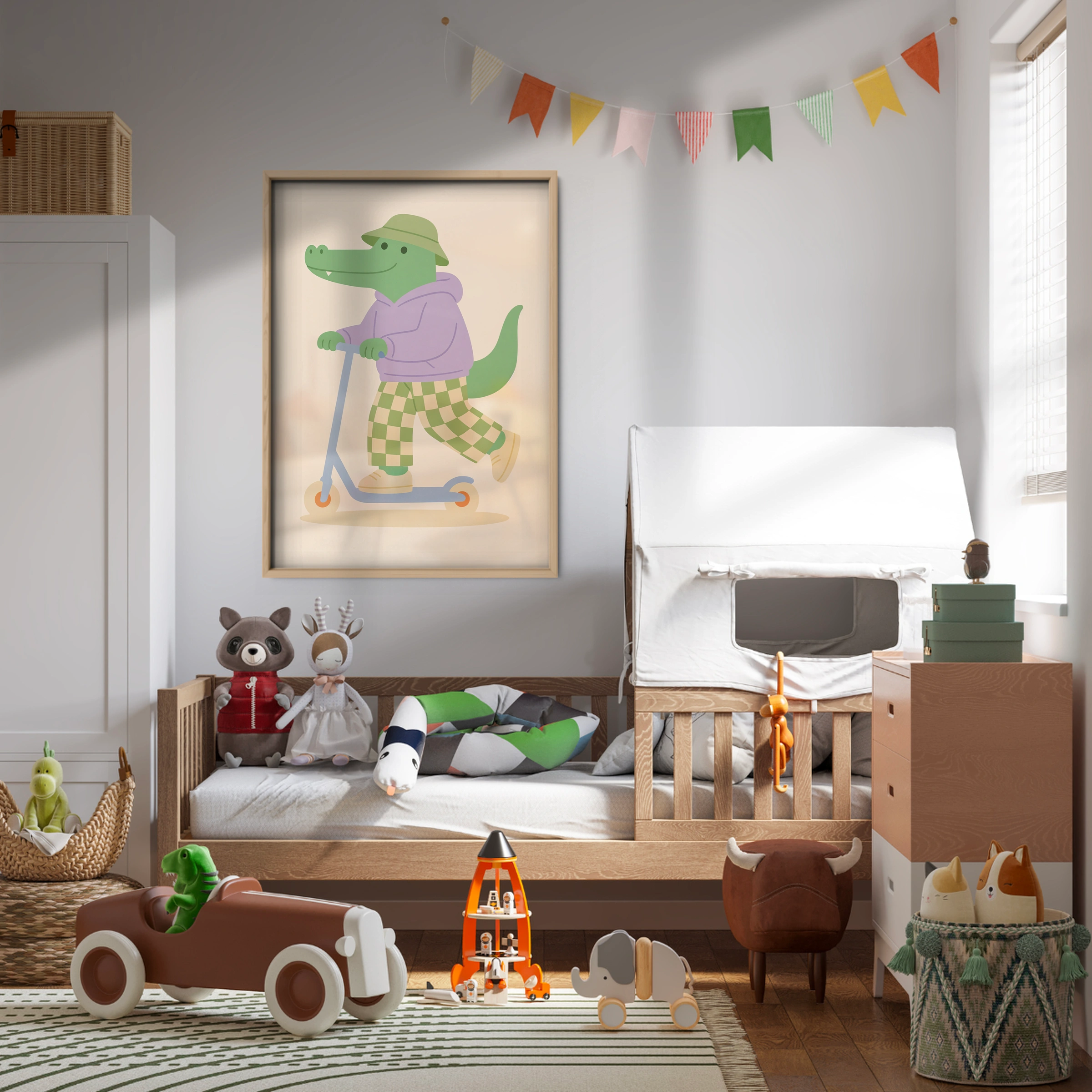 Scooter Crocodile Nursery Print - kids room wall art print