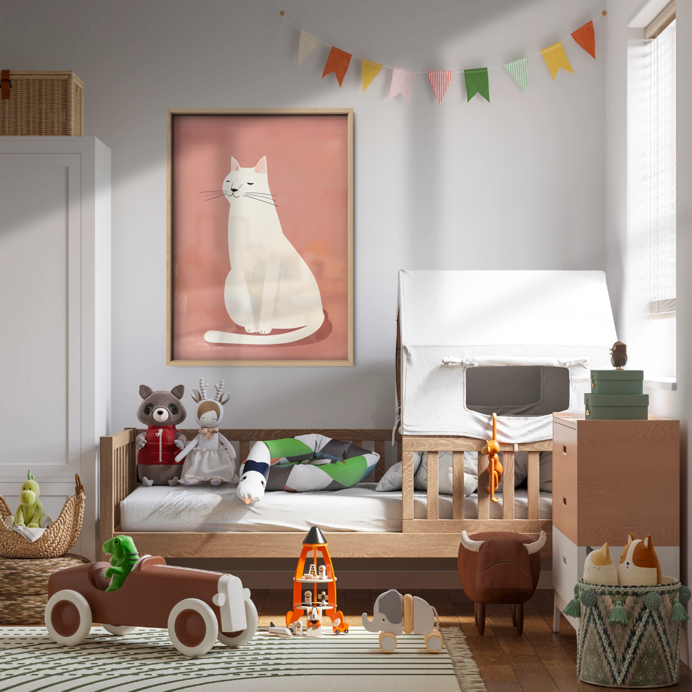 Serene White Cat Nursery Print