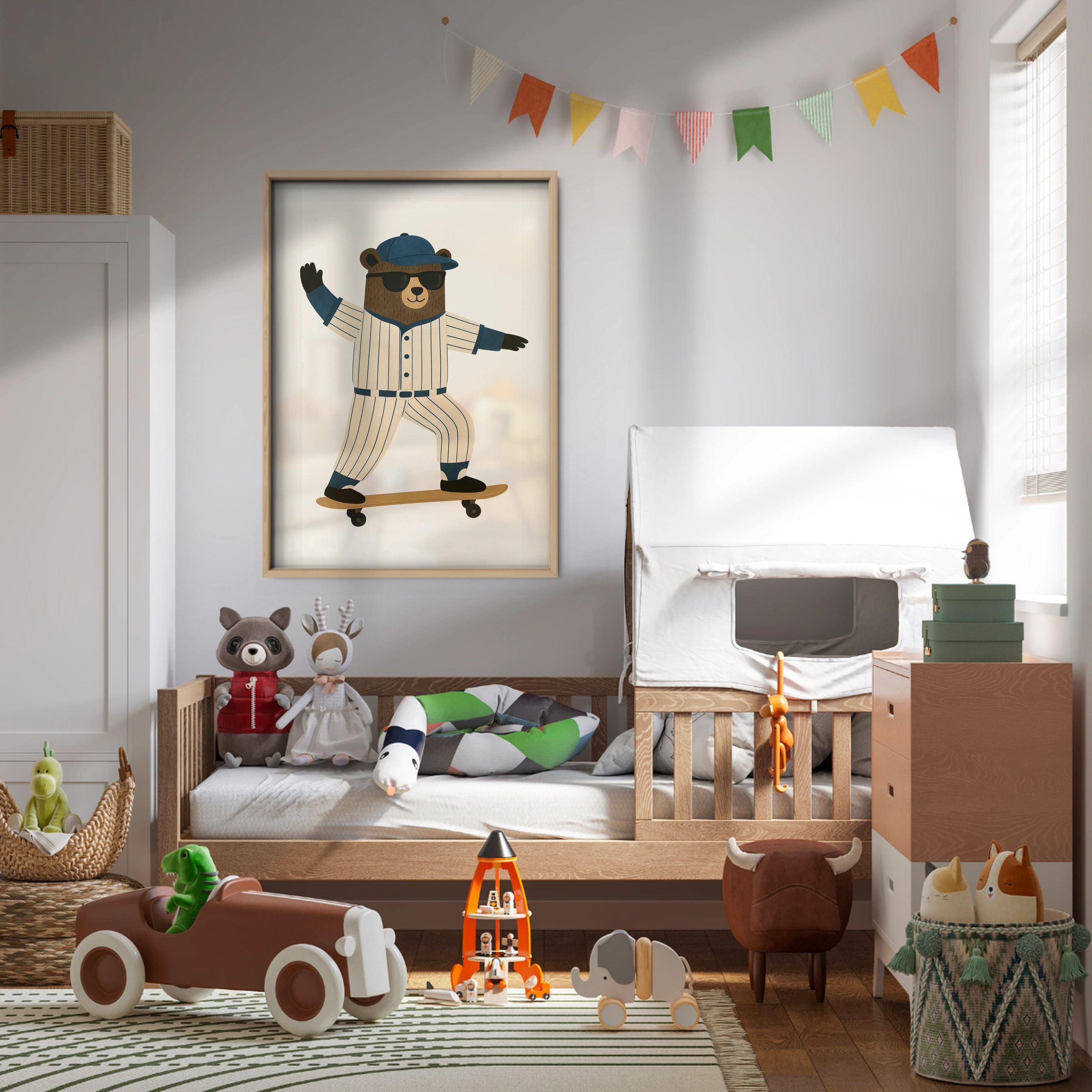 Skateboard Baseball Bear Nursery Print - kids room wall art print
