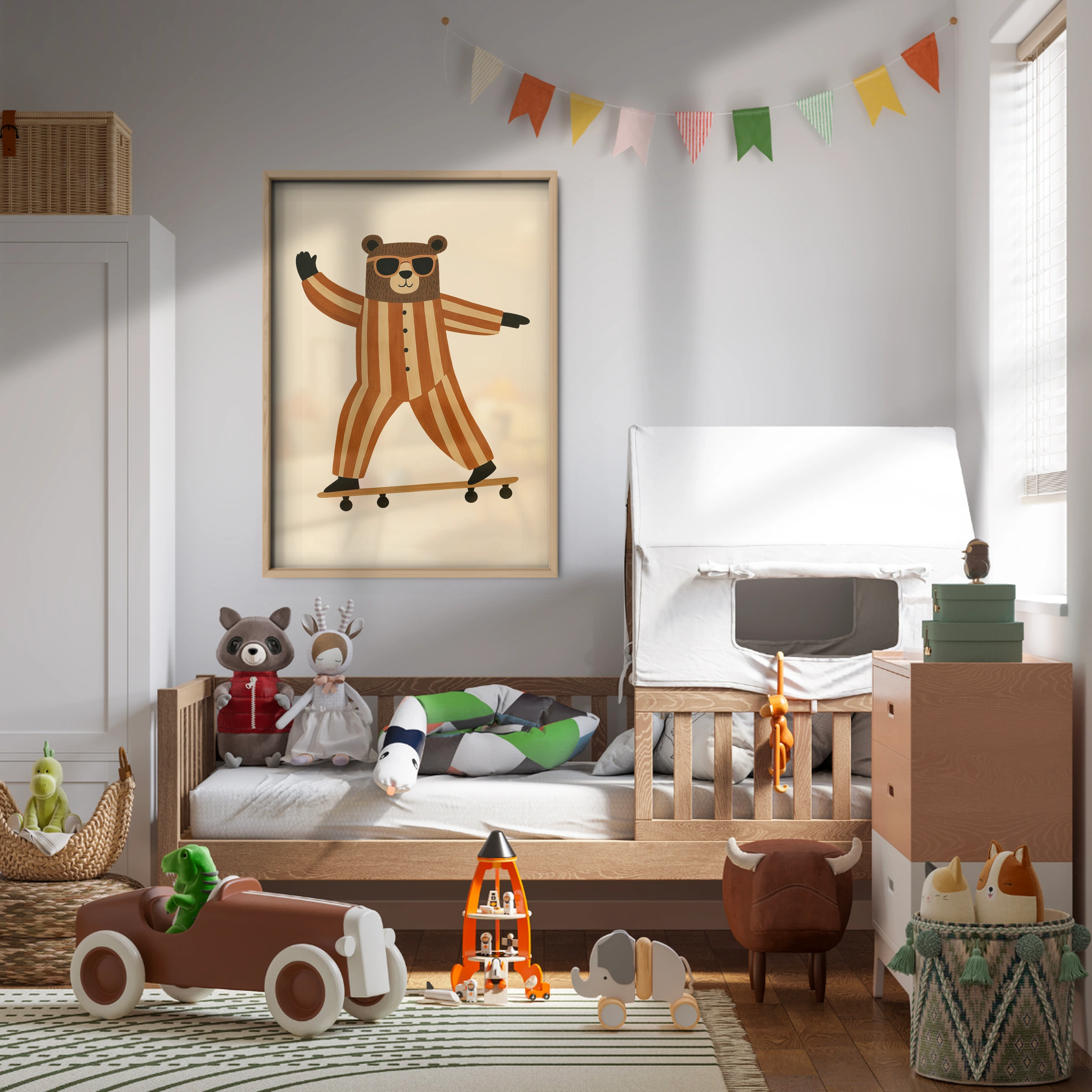 Skateboarding Bear Nursery Print