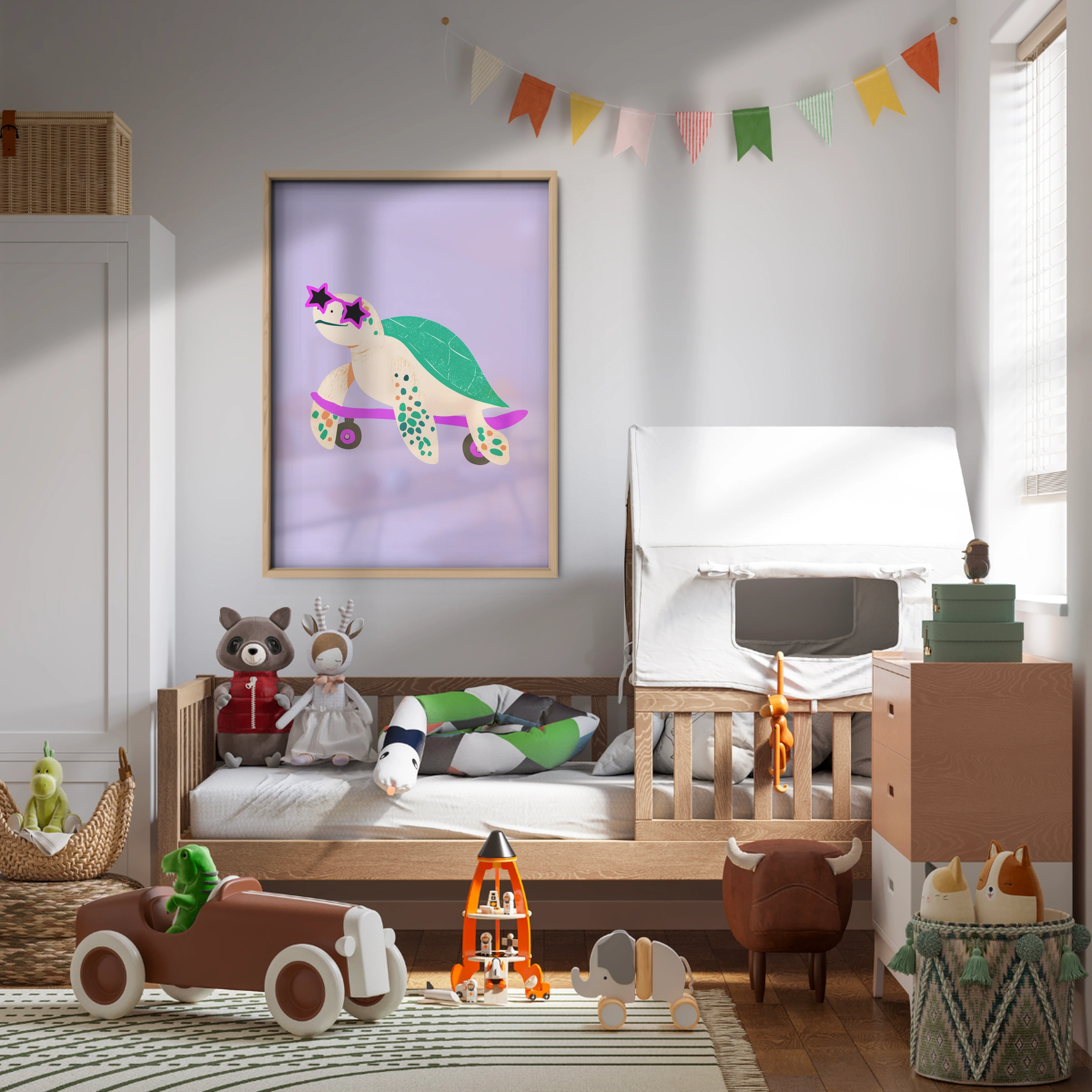Skateboarding Turtle Nursery Print