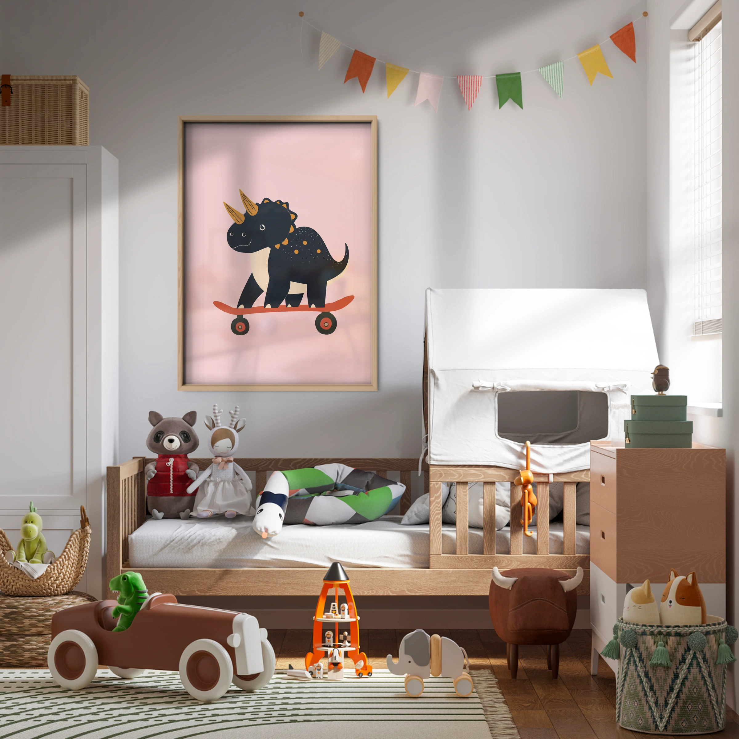 Skater Triceratops Nursery Print