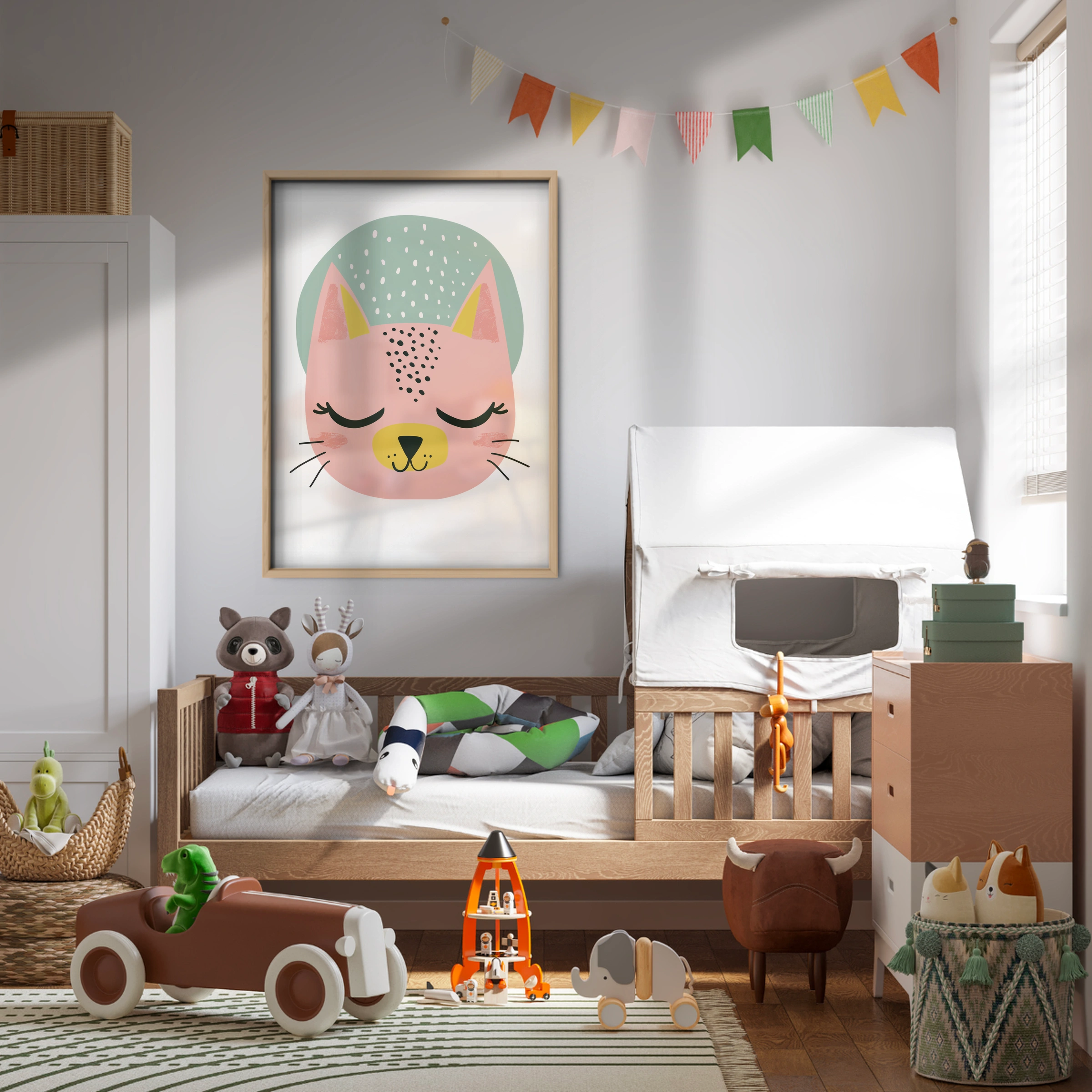 Sleepy Cat Face Nursery Print