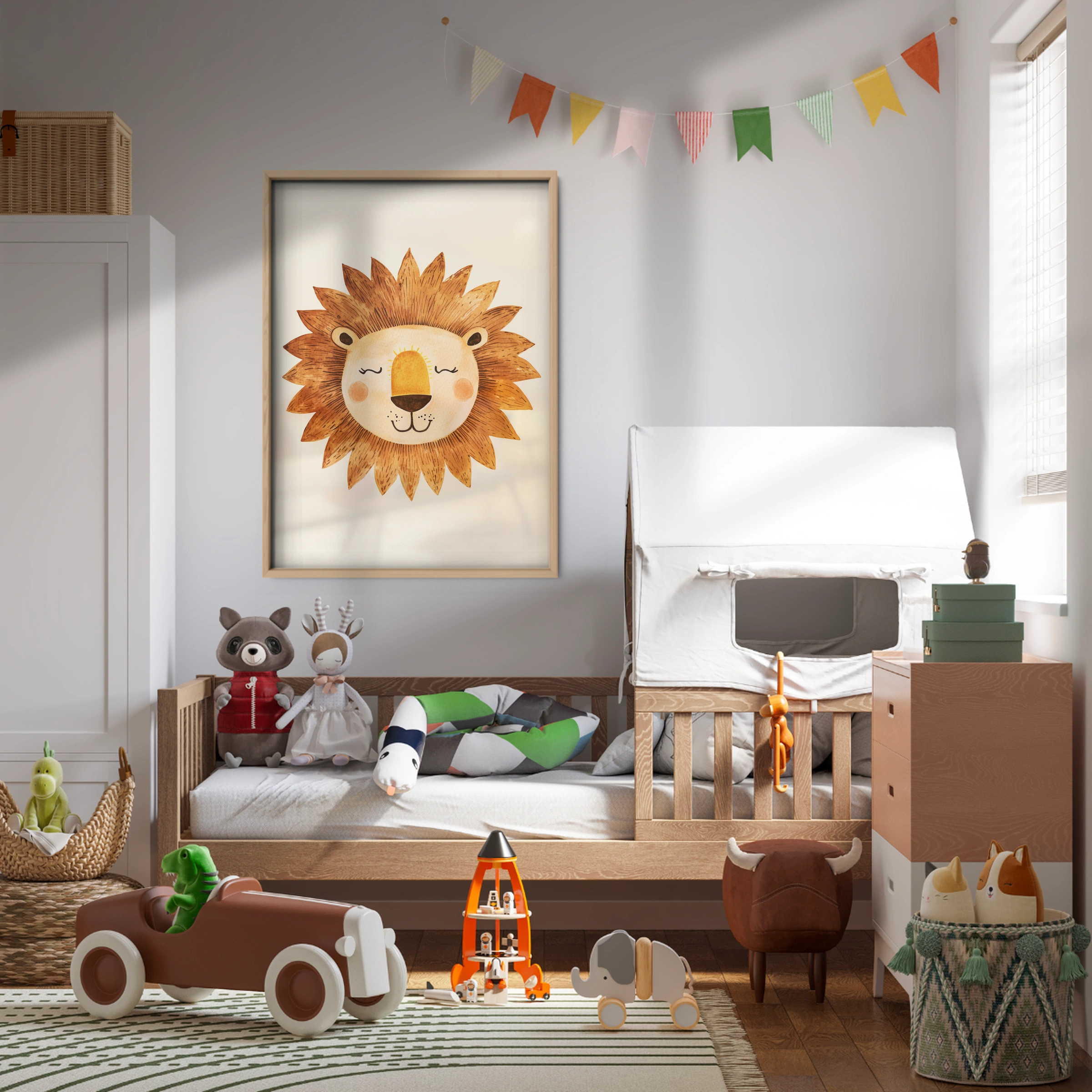 Sleepy Lion Face Nursery Print