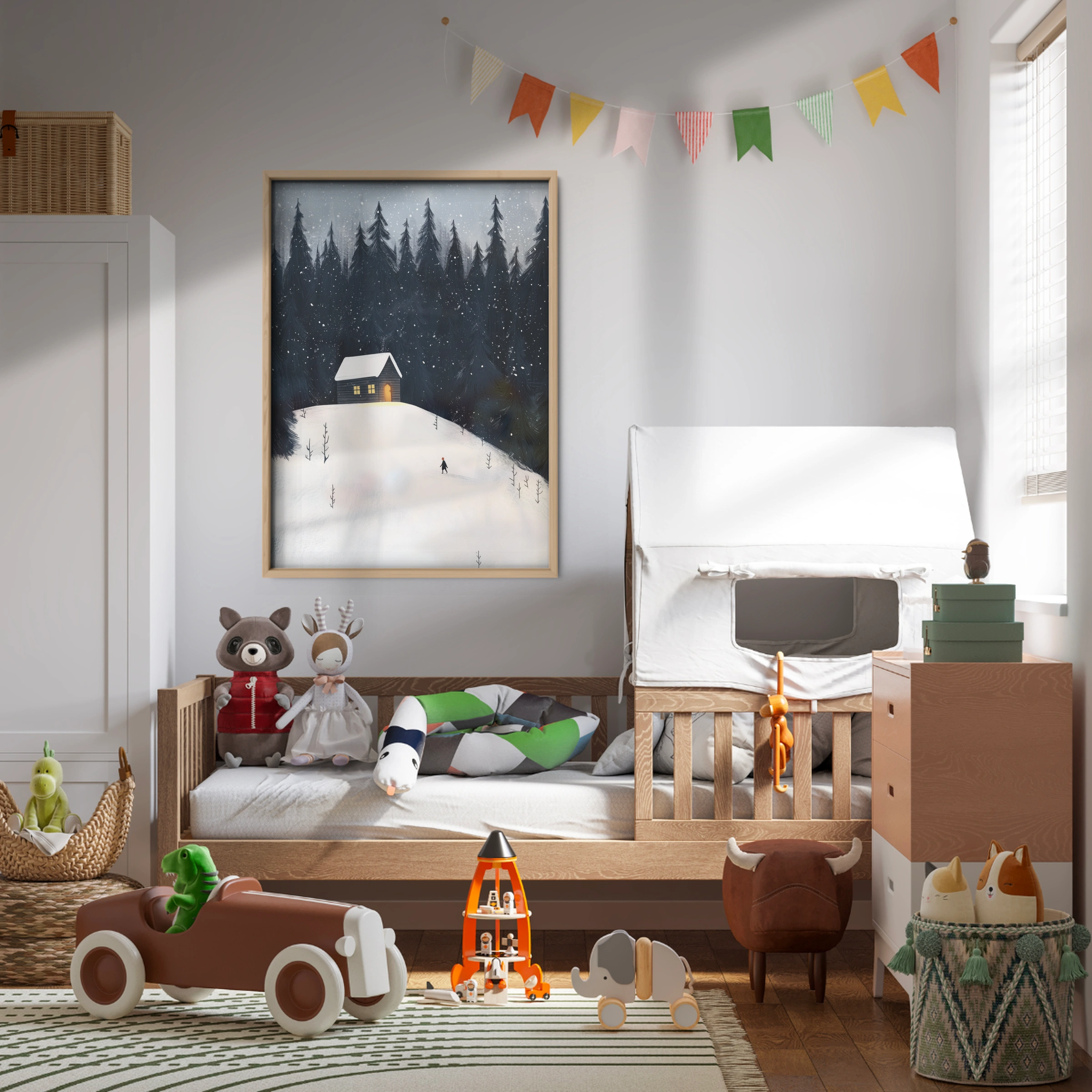 Snowy Cabin in the Forest Christmas Print