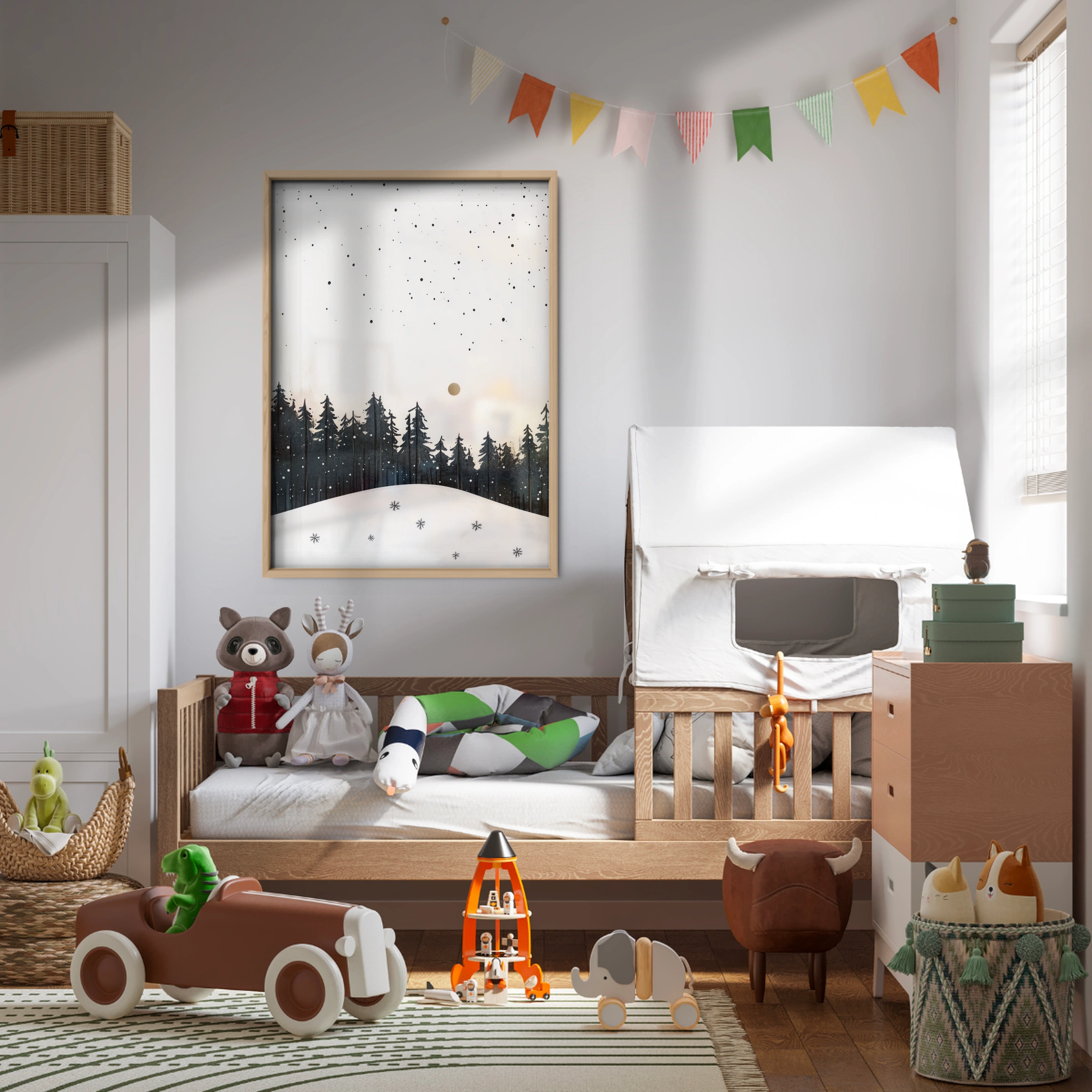 Snowy Forest at Night Christmas Print