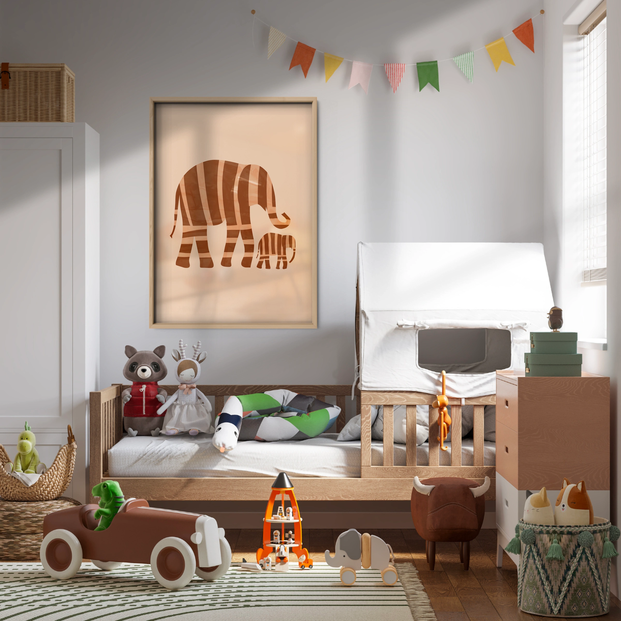 Striped Elephants Nursery Print