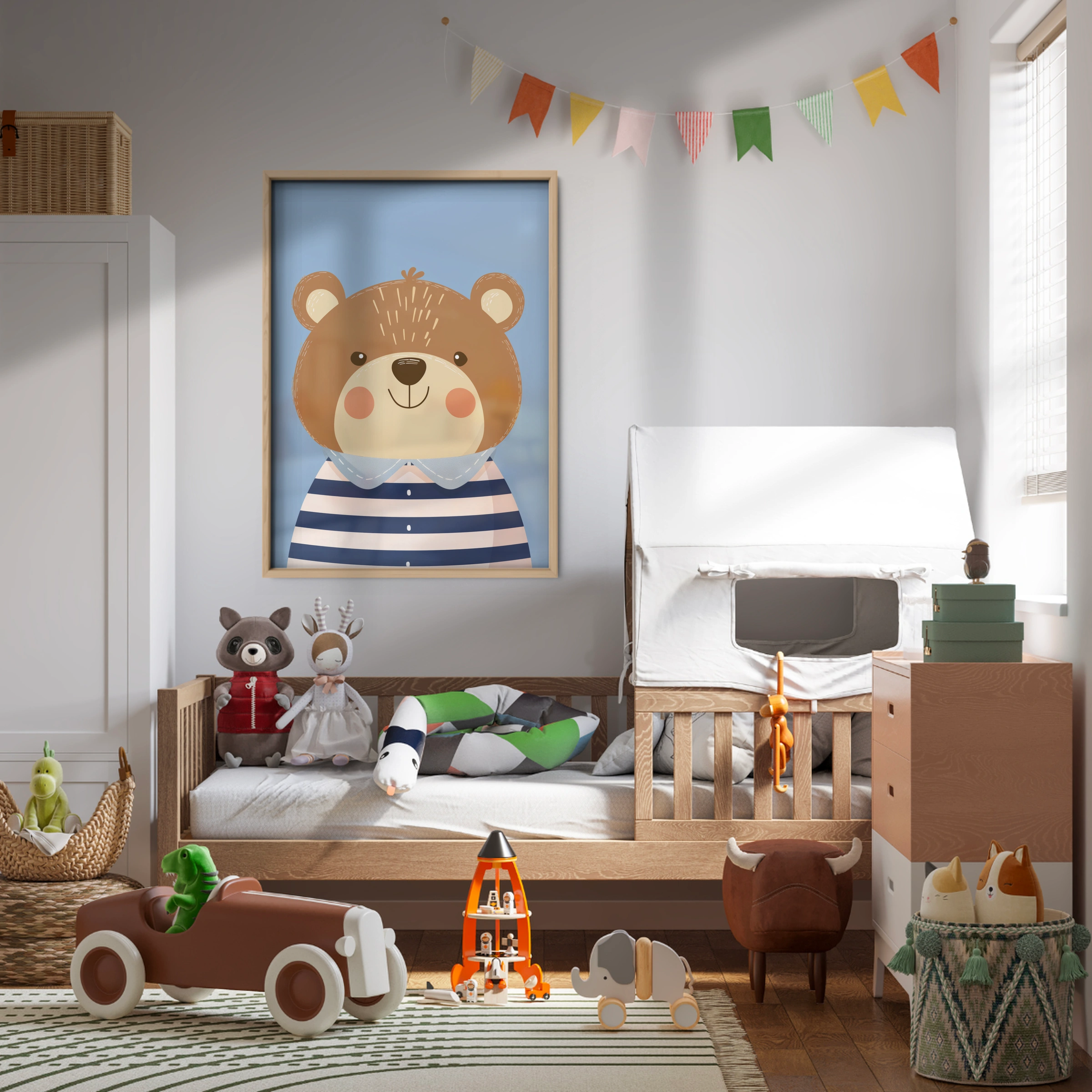 Striped Shirt Bear Nursery Print