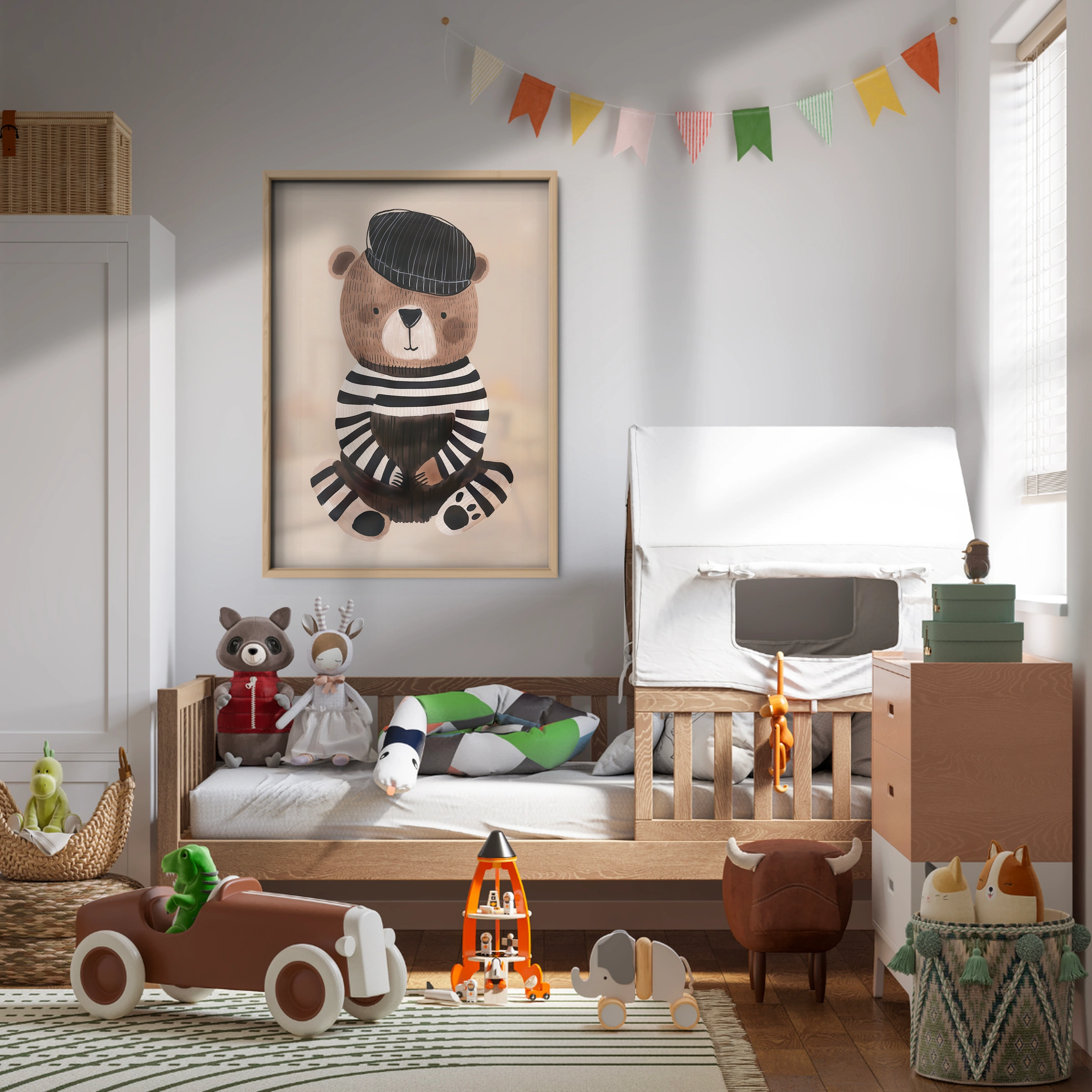 Stripey Bear Nursery Print