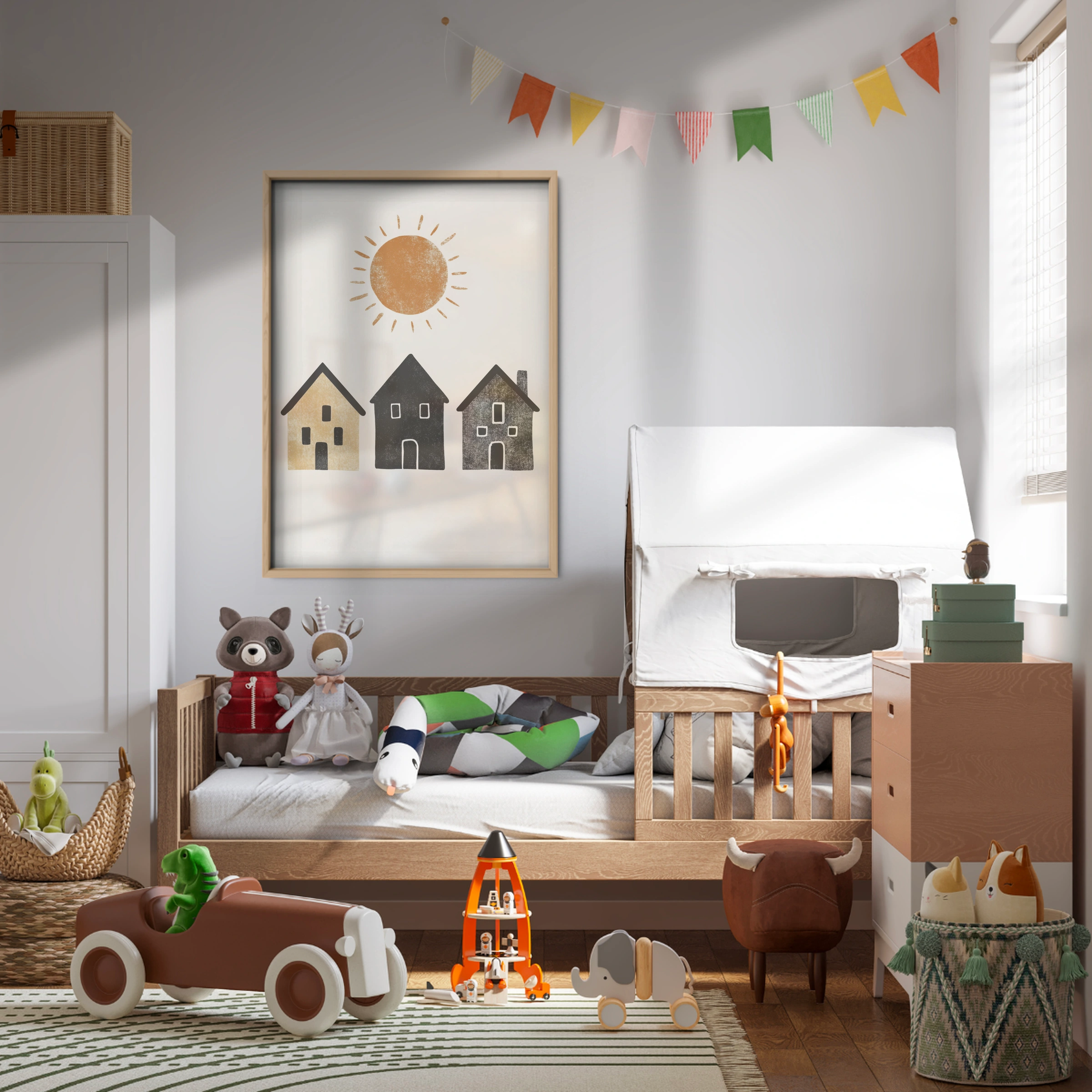Sun and Houses Two Nursery Print