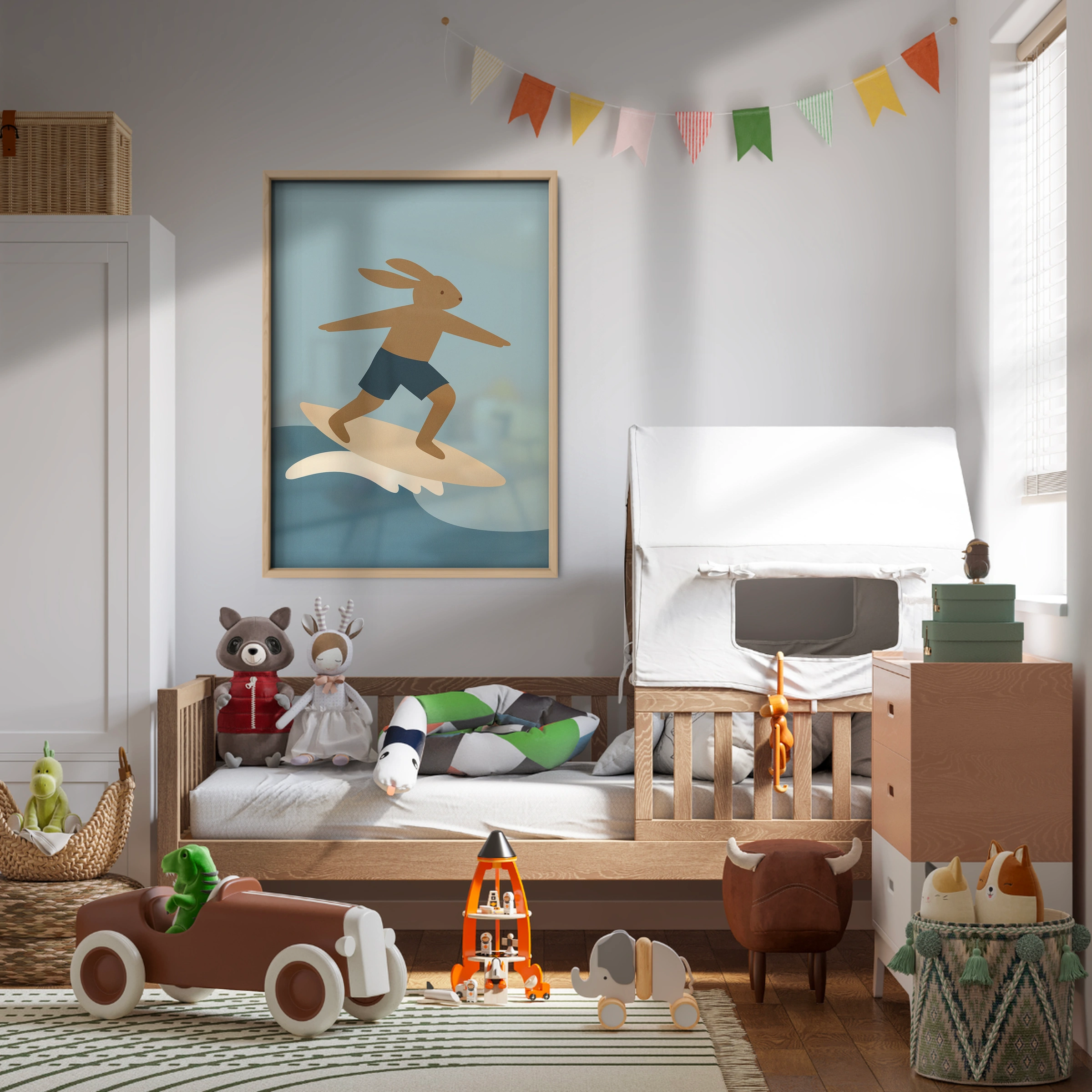 Surfing Rabbit Nursery Print - kids room wall art print