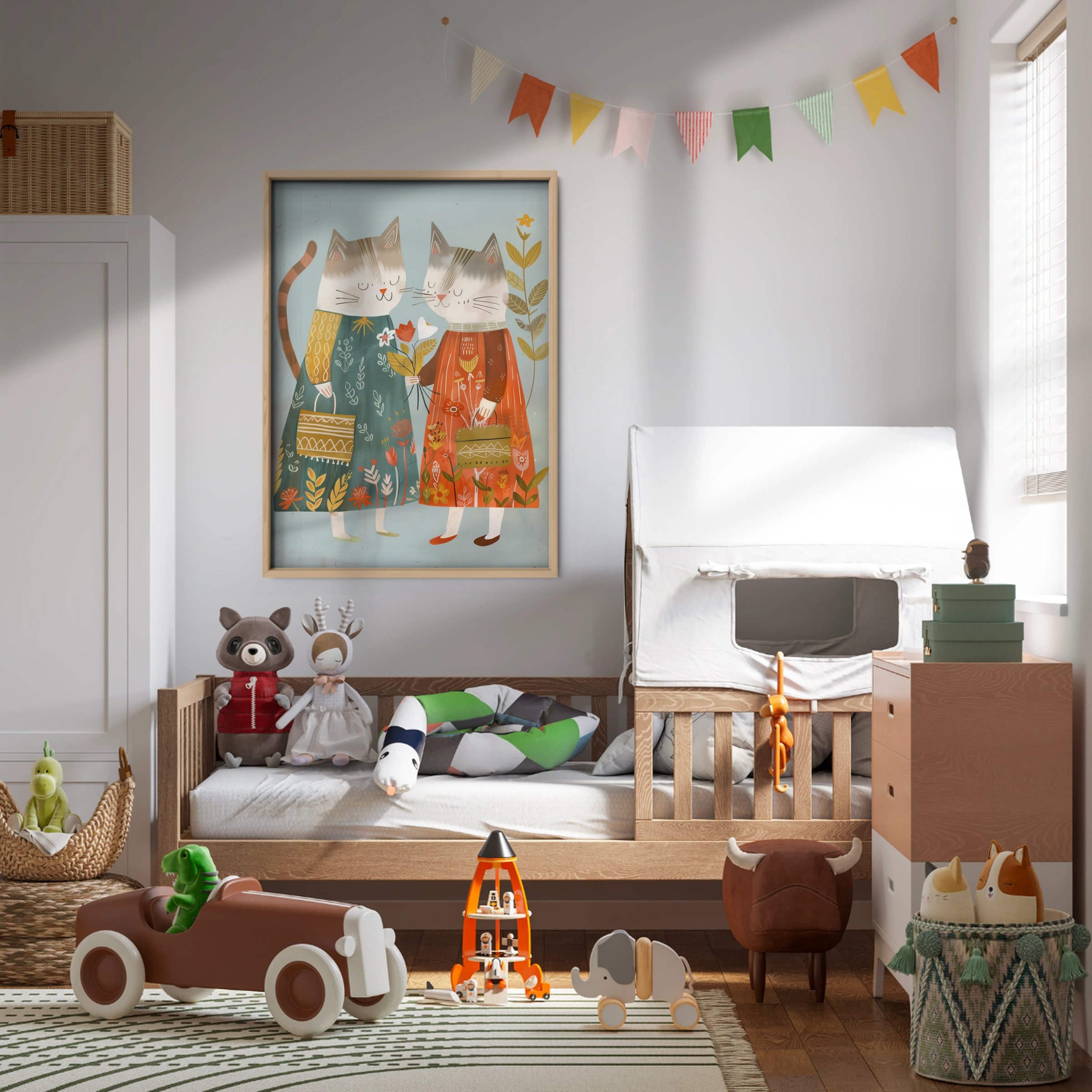 Two Folk Cats Nursery Print