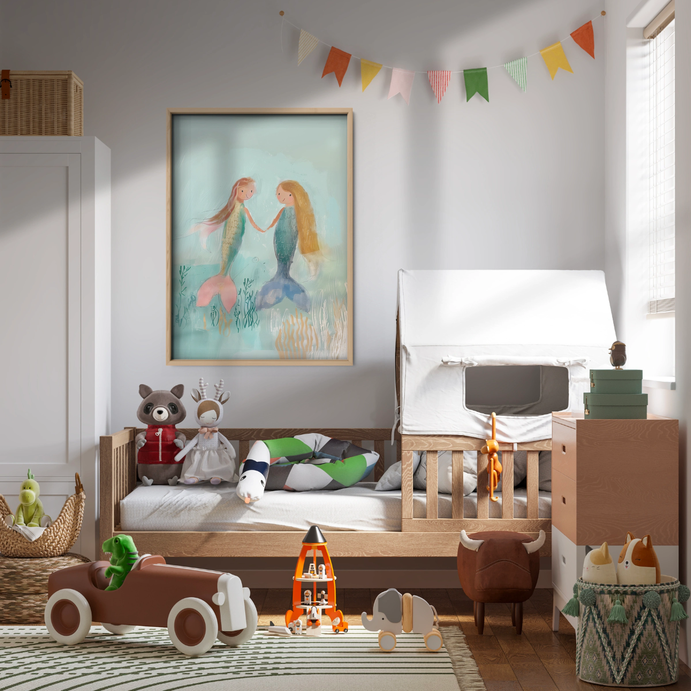 Two Mermaids Blue Nursery Print
