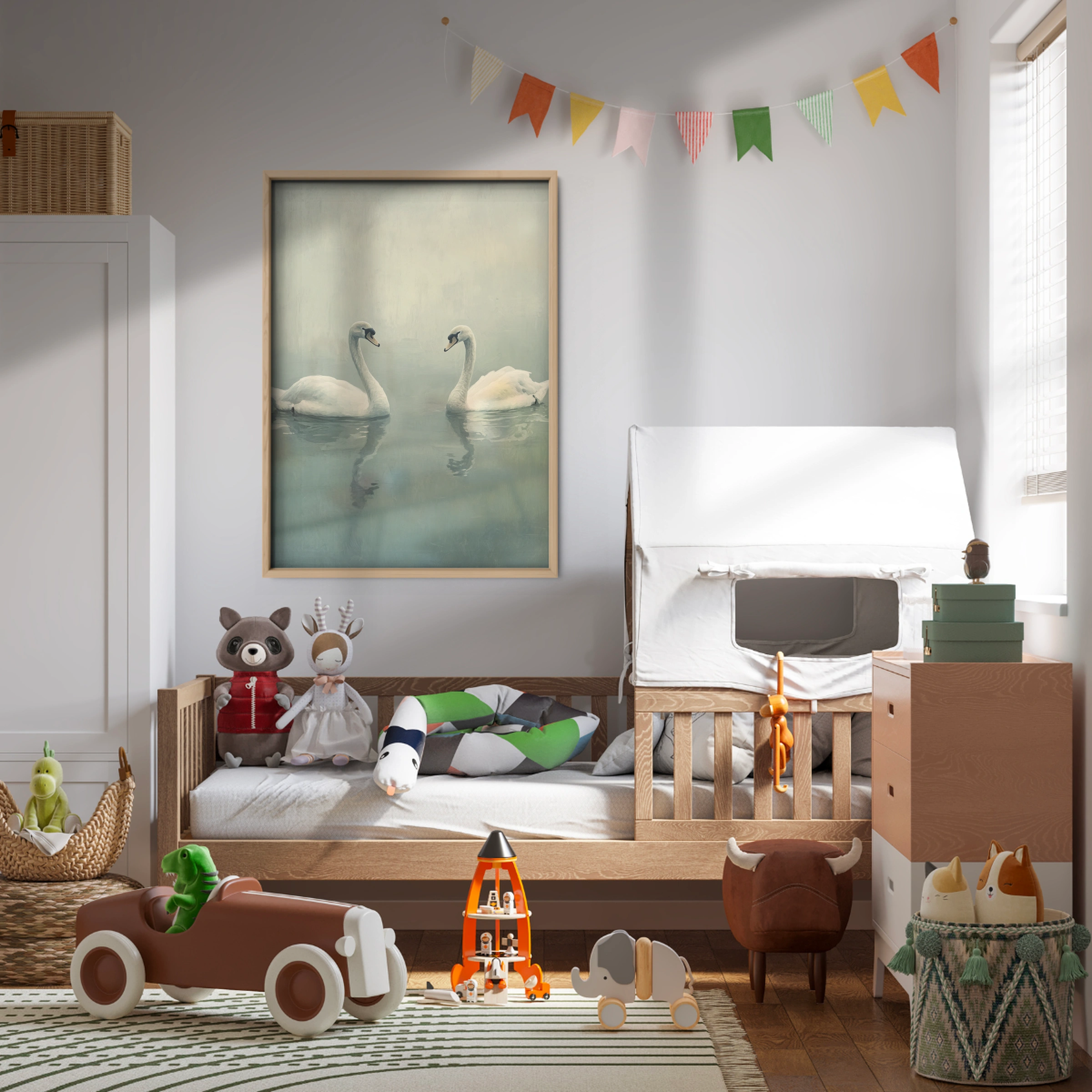 Two Swans on the Lake Nursery Print