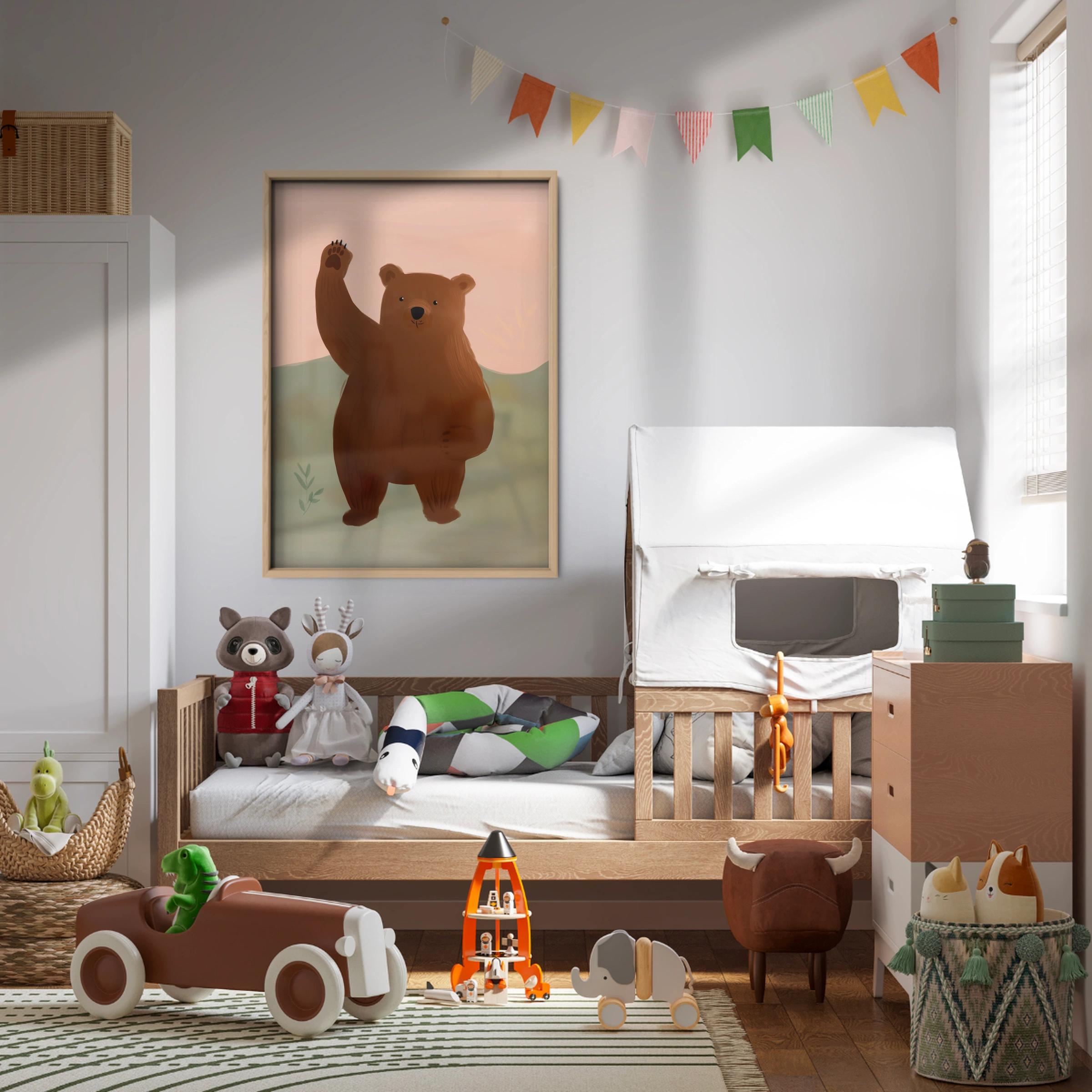 Waving Bear Nursery Print