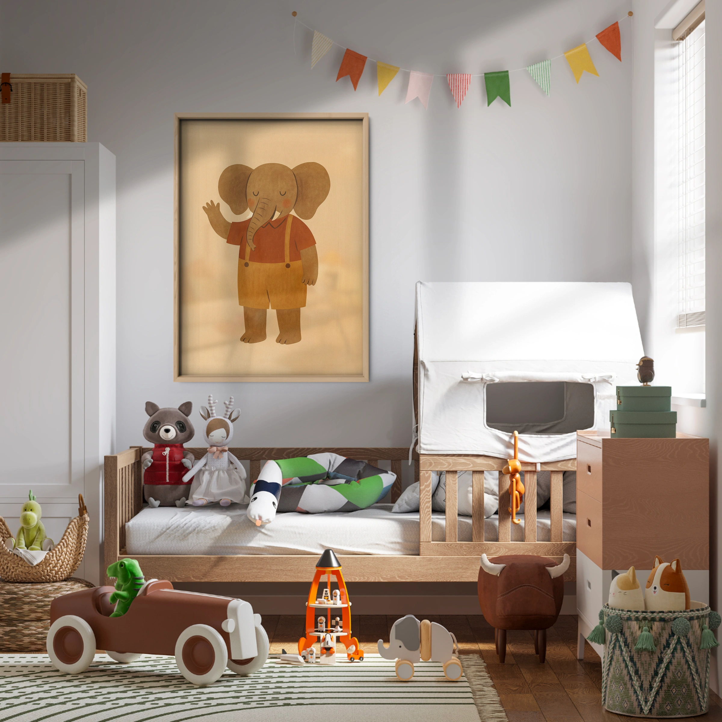 Waving Elephant Nursery Print