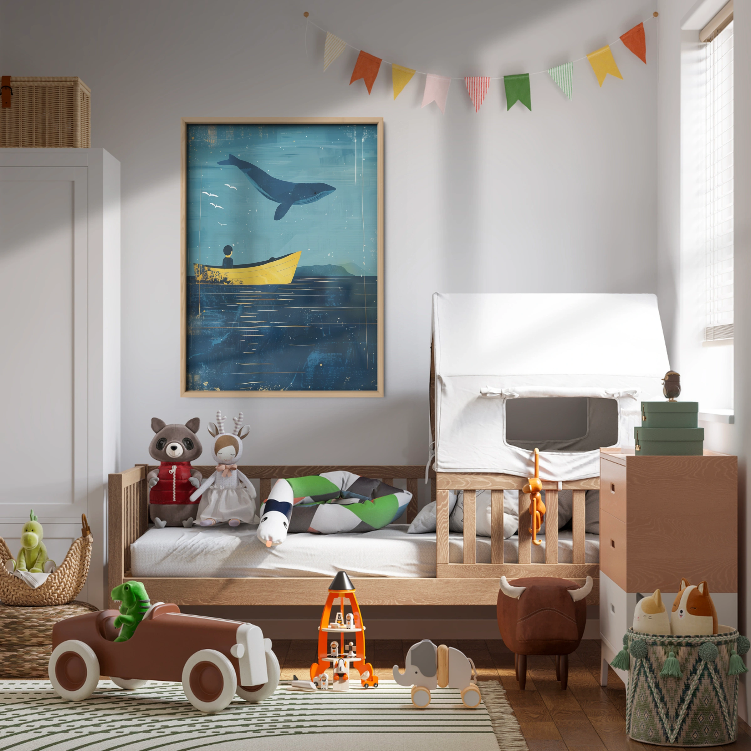 Whale and Boat Nursery Print