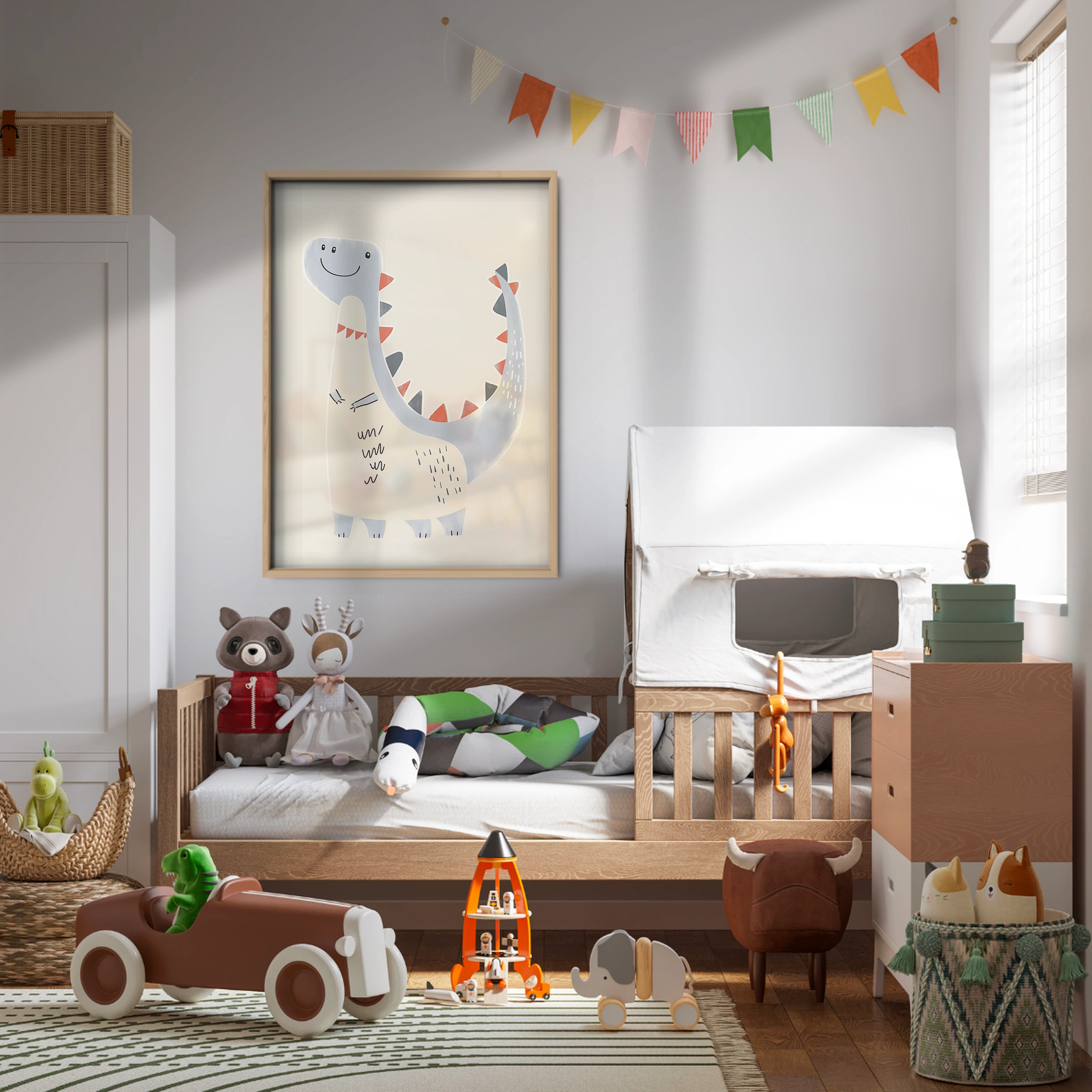 White Dinosaur Nursery Print