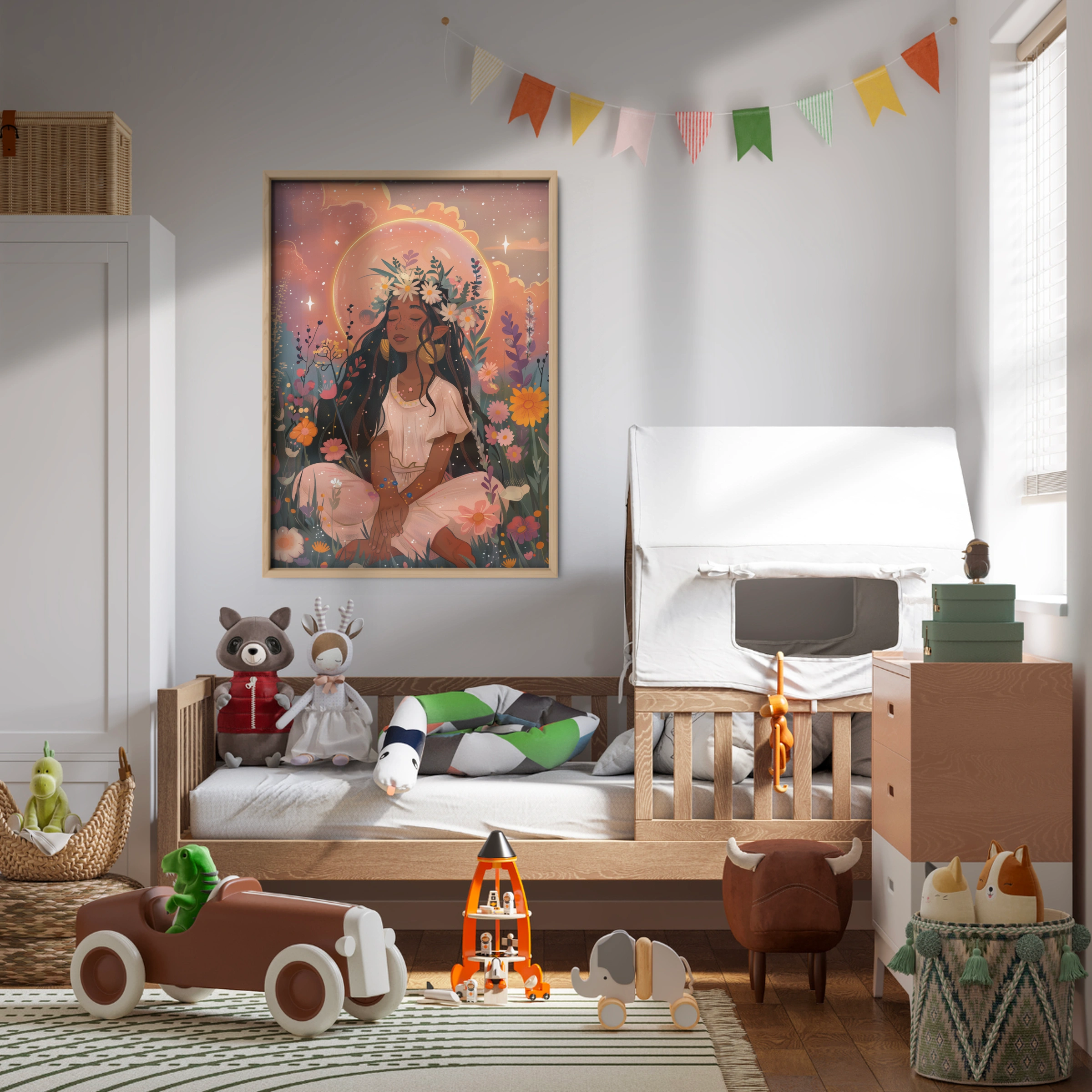 Woman with a Flower Halo Nursery Print