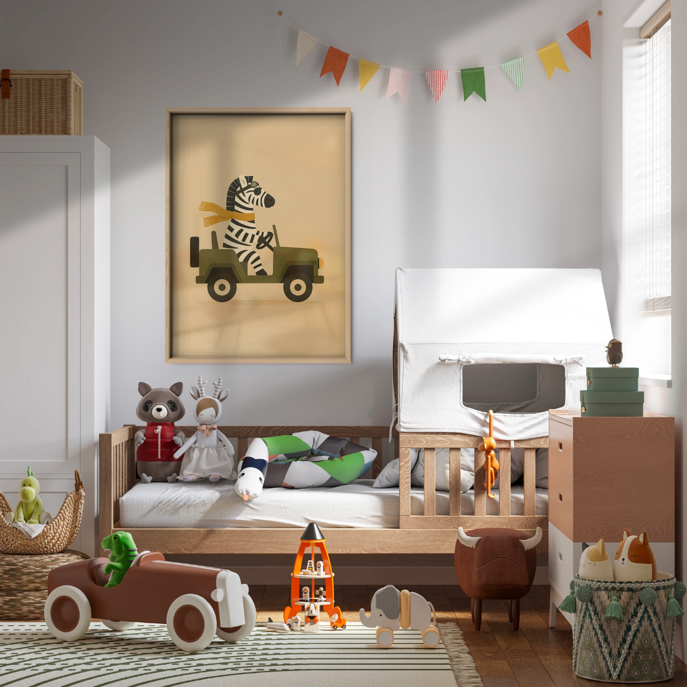 Zebra in a Jeep Nursery Print