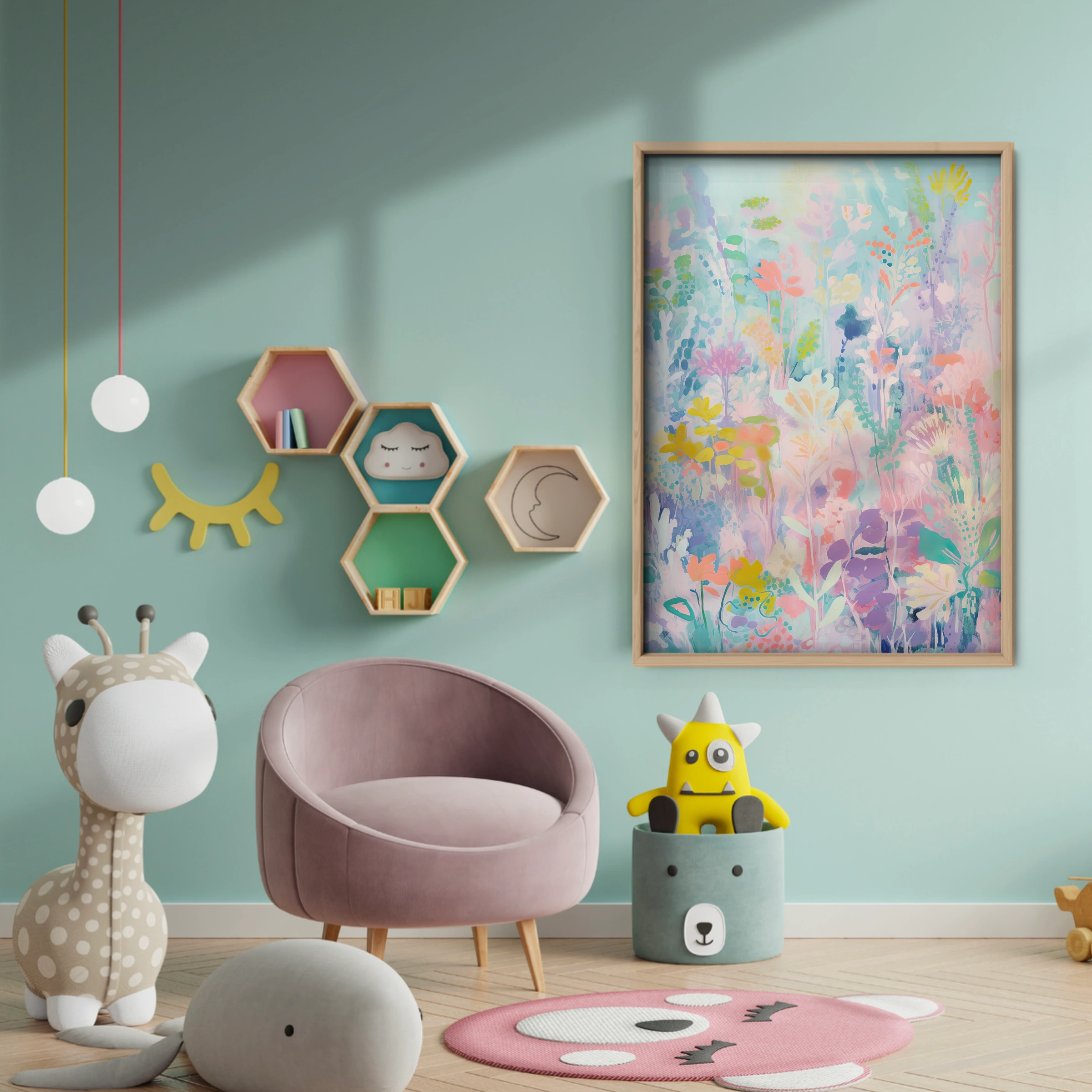 Abstract Meadow Nursery Print - baby room wall decor print