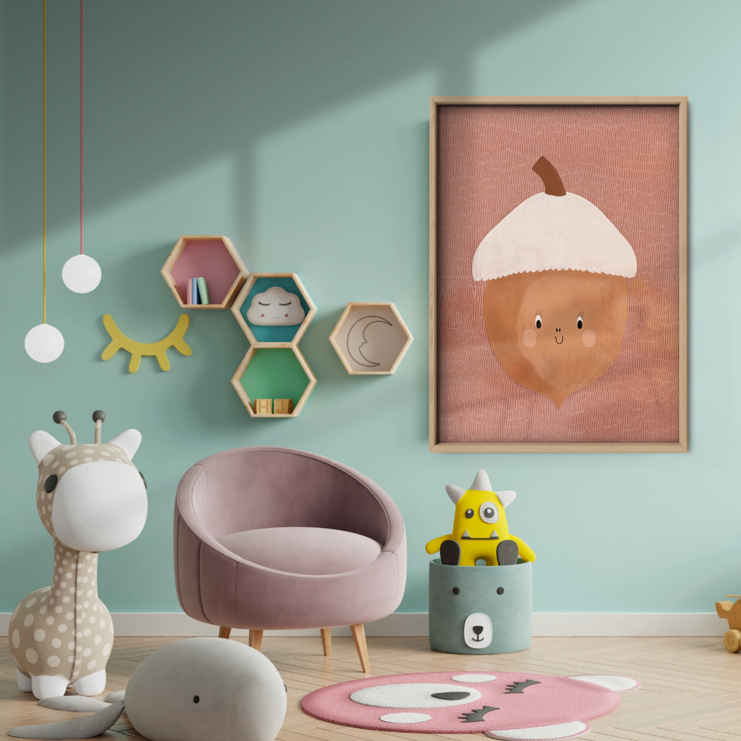 Acorn Friend Nursery Print - baby room wall decor print