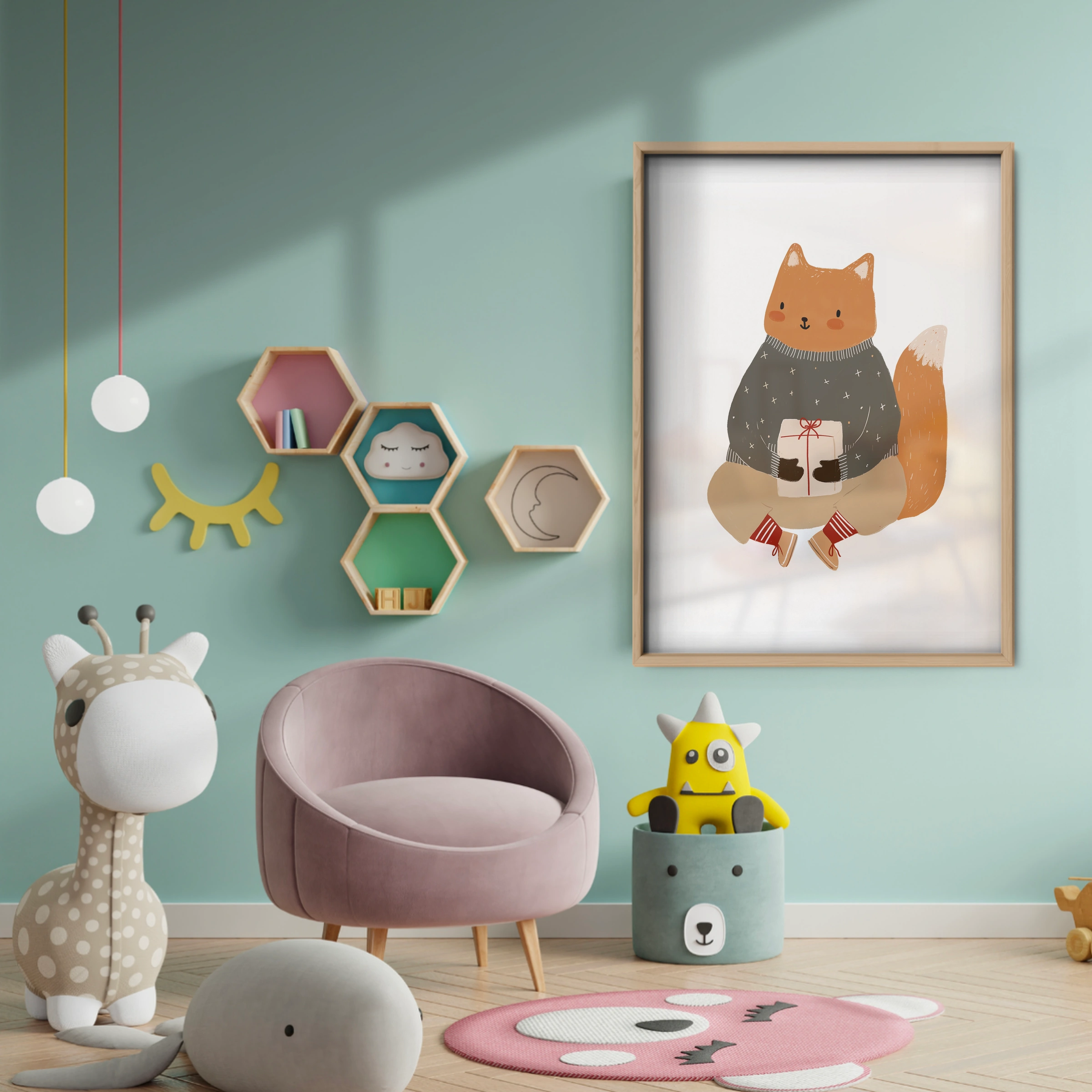 Acorn Squirrel Nursery Print - baby room wall decor print