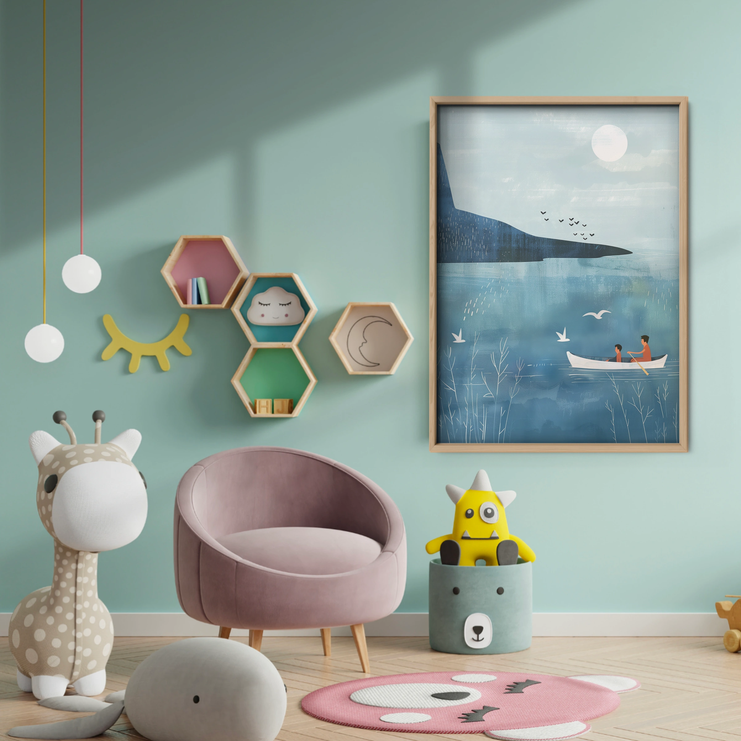 Airplane Over the Sea Nursery Print - baby room wall decor print