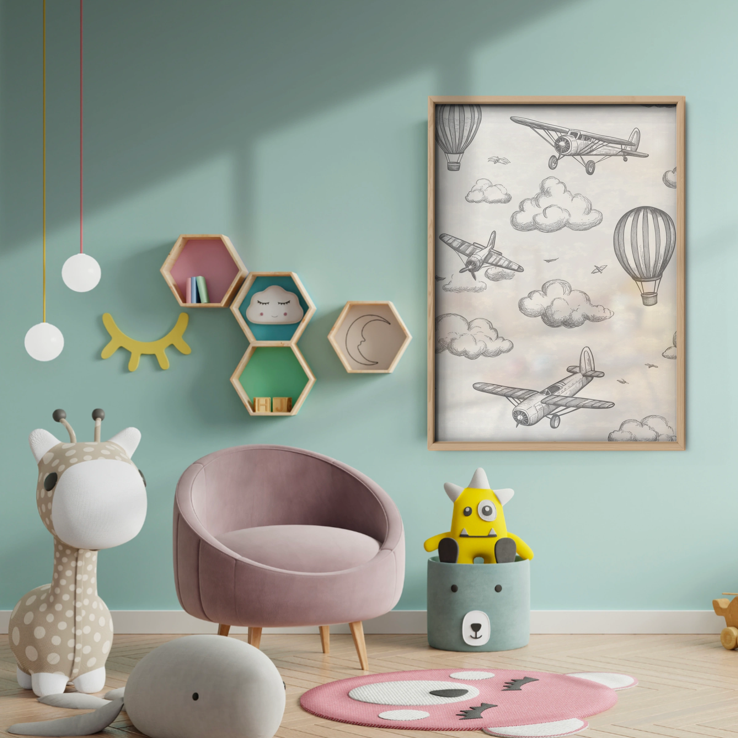 Airplanes and Balloons Nursery Print - baby room wall decor print