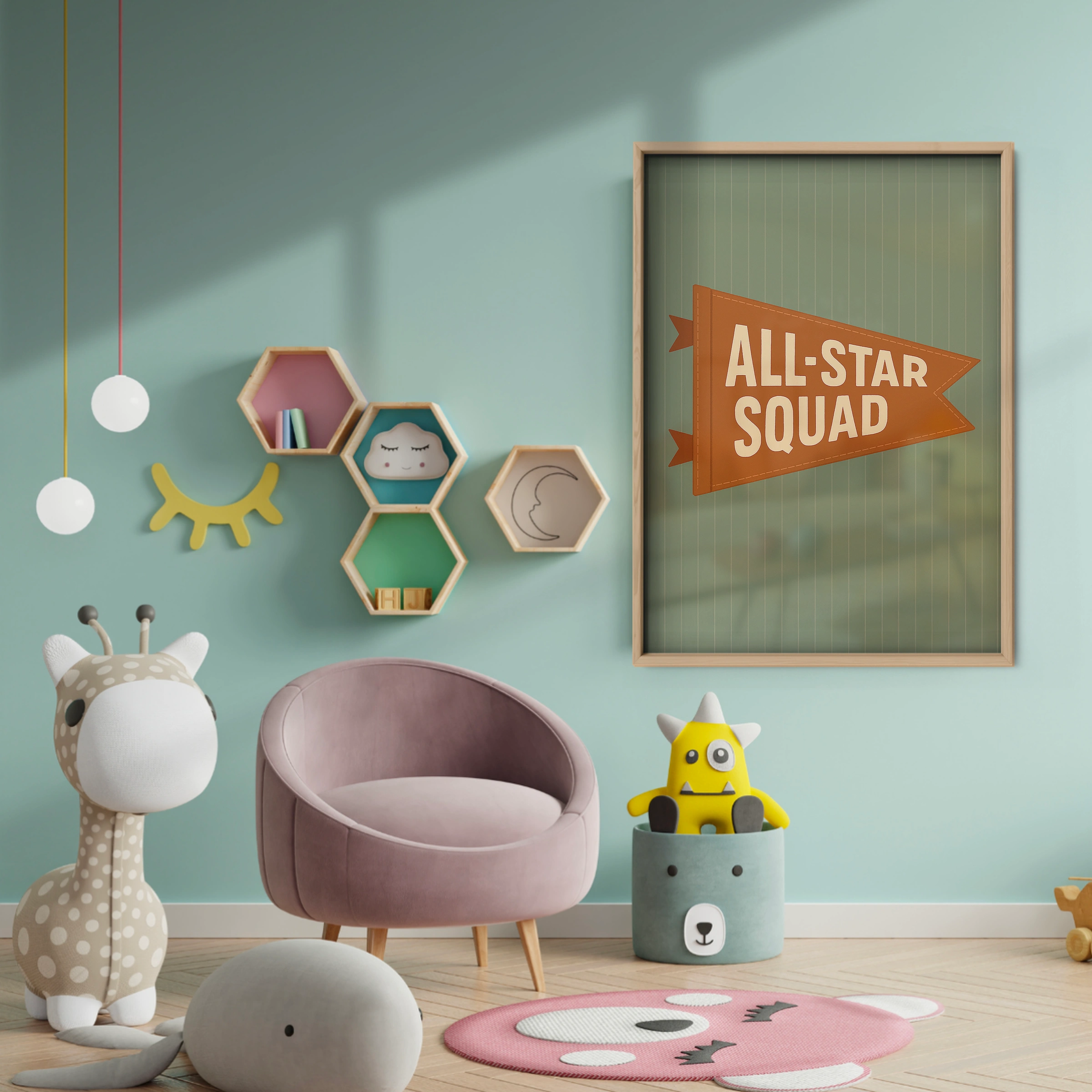 All Star Squad Pennant Nursery Print - baby room wall decor print