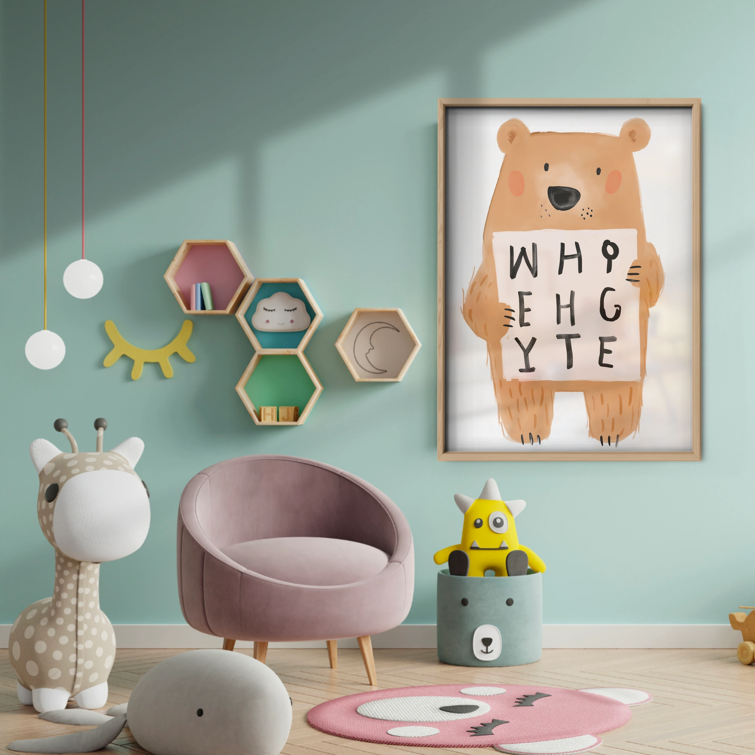 Alphabet Bear Two Nursery Print - baby room wall decor print