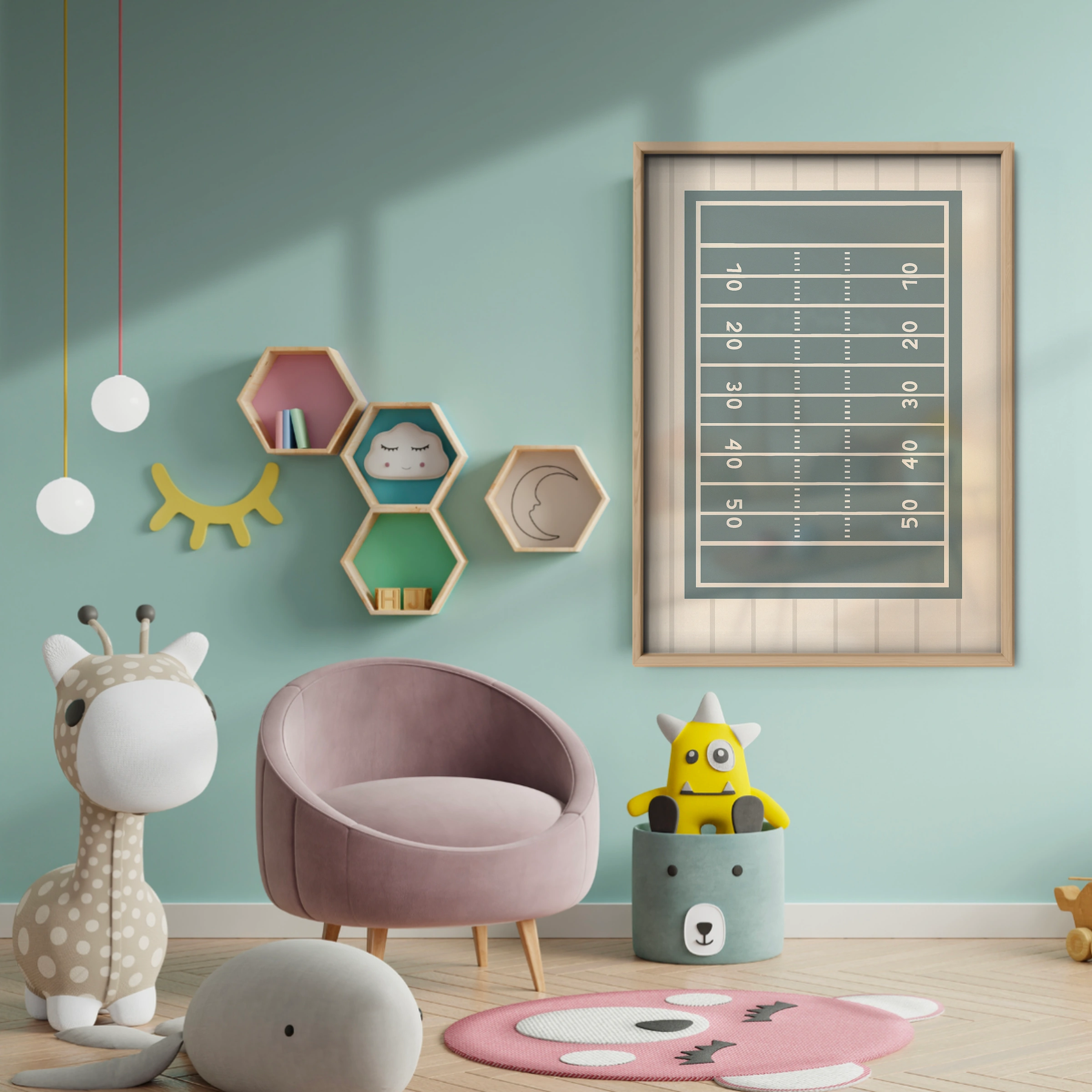 American Football Field Nursery Print - baby room wall decor print