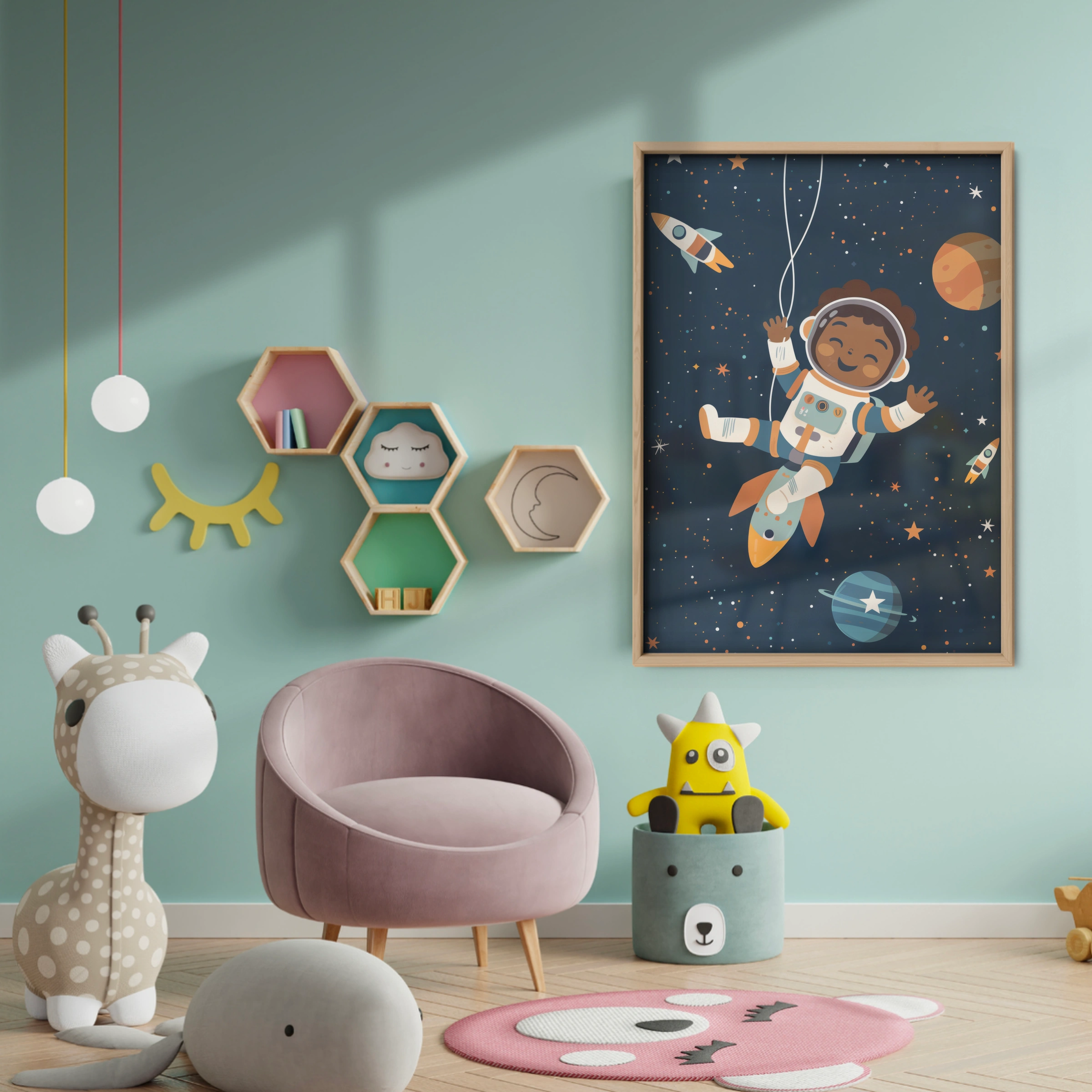 Astronaut Adventure Nursery Print - baby room wall decor print