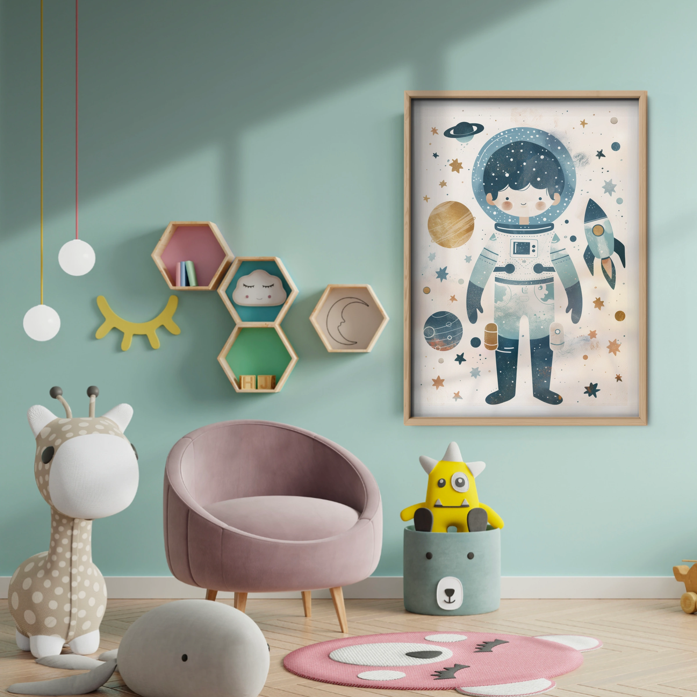 Astronaut and Rocket Nursery Print - baby room wall decor print