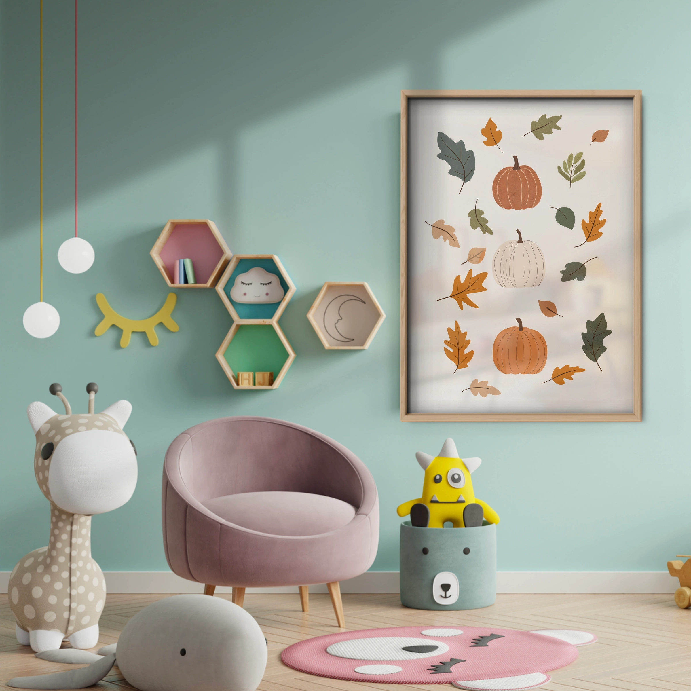 Autumn Pumpkins Nursery Print - baby room wall decor print