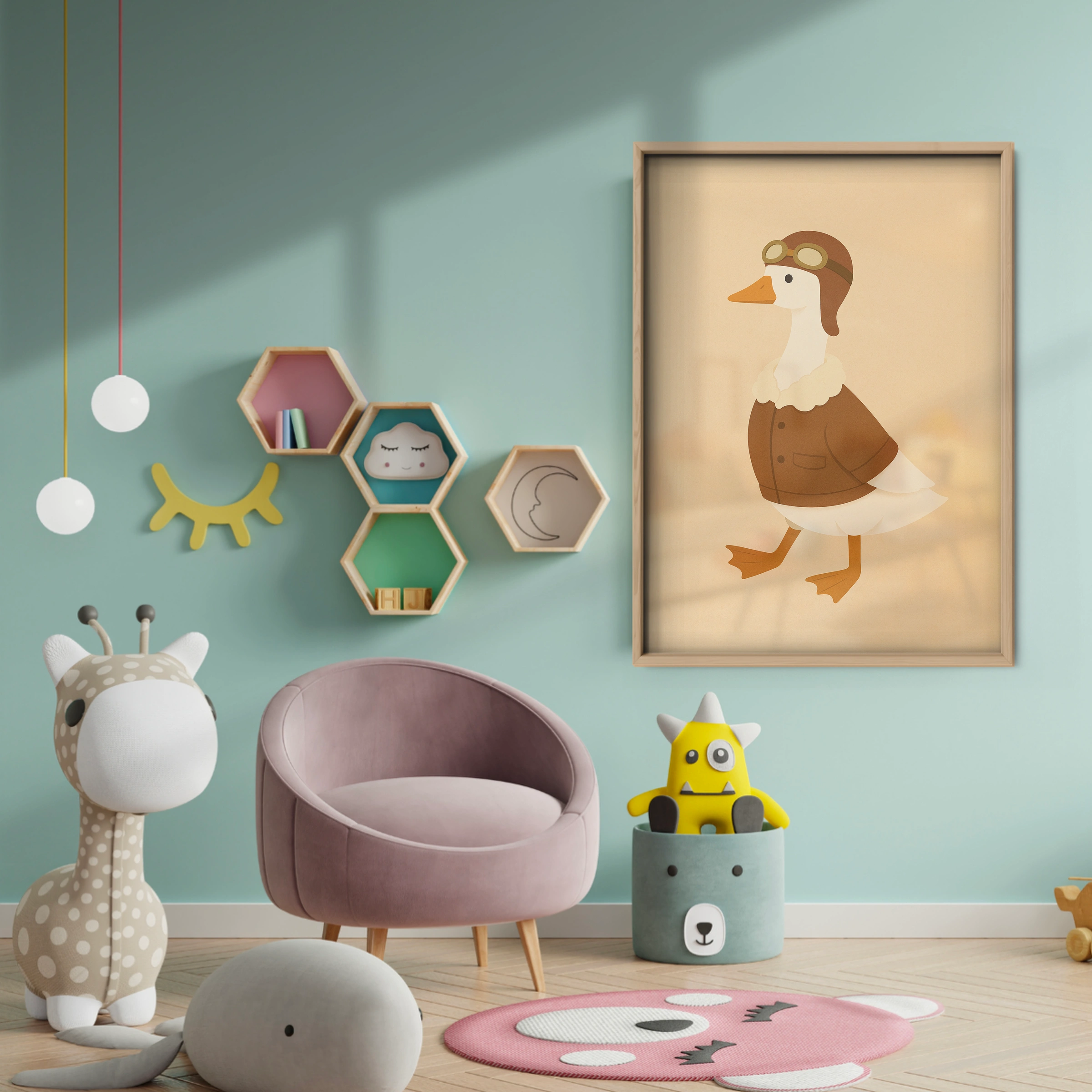 Aviator Goose Portrait Nursery Print - baby room wall decor print