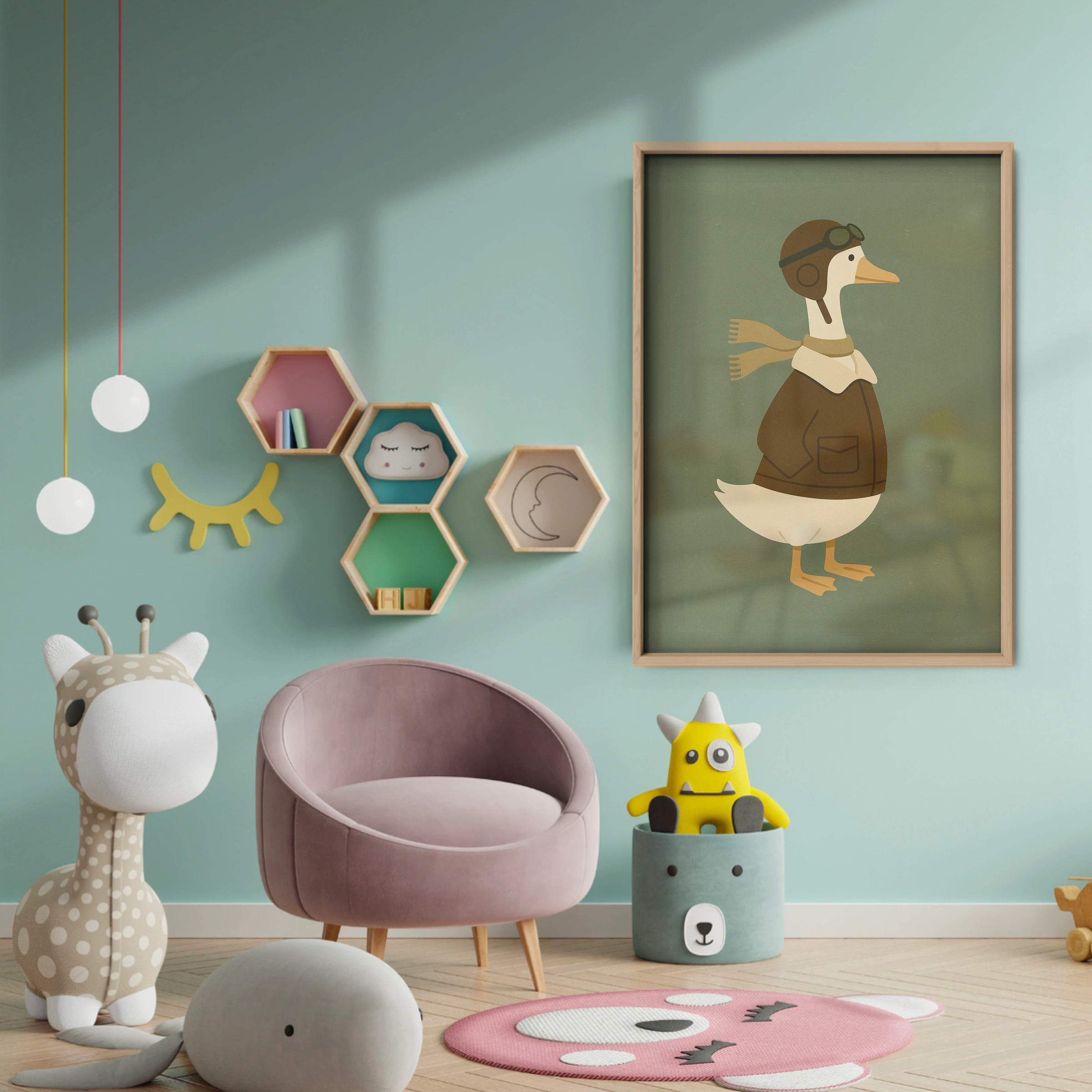 Aviator Goose Two Nursery Print - baby room wall decor print